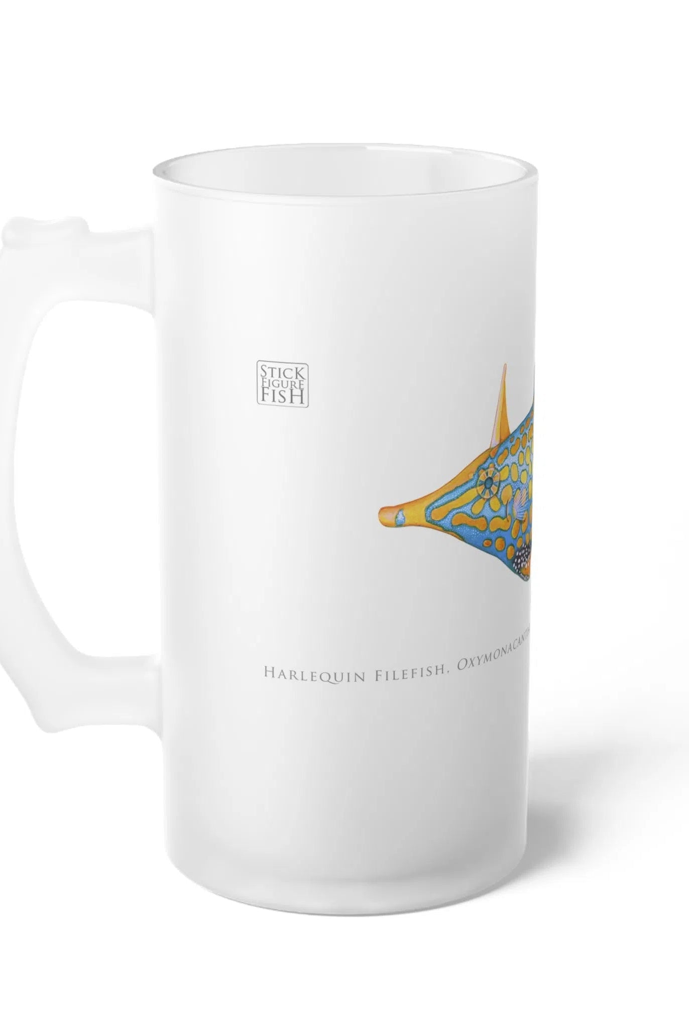 Harlequin Filefish - Frosted Glass Stein-Stick Figure Fish Illustration