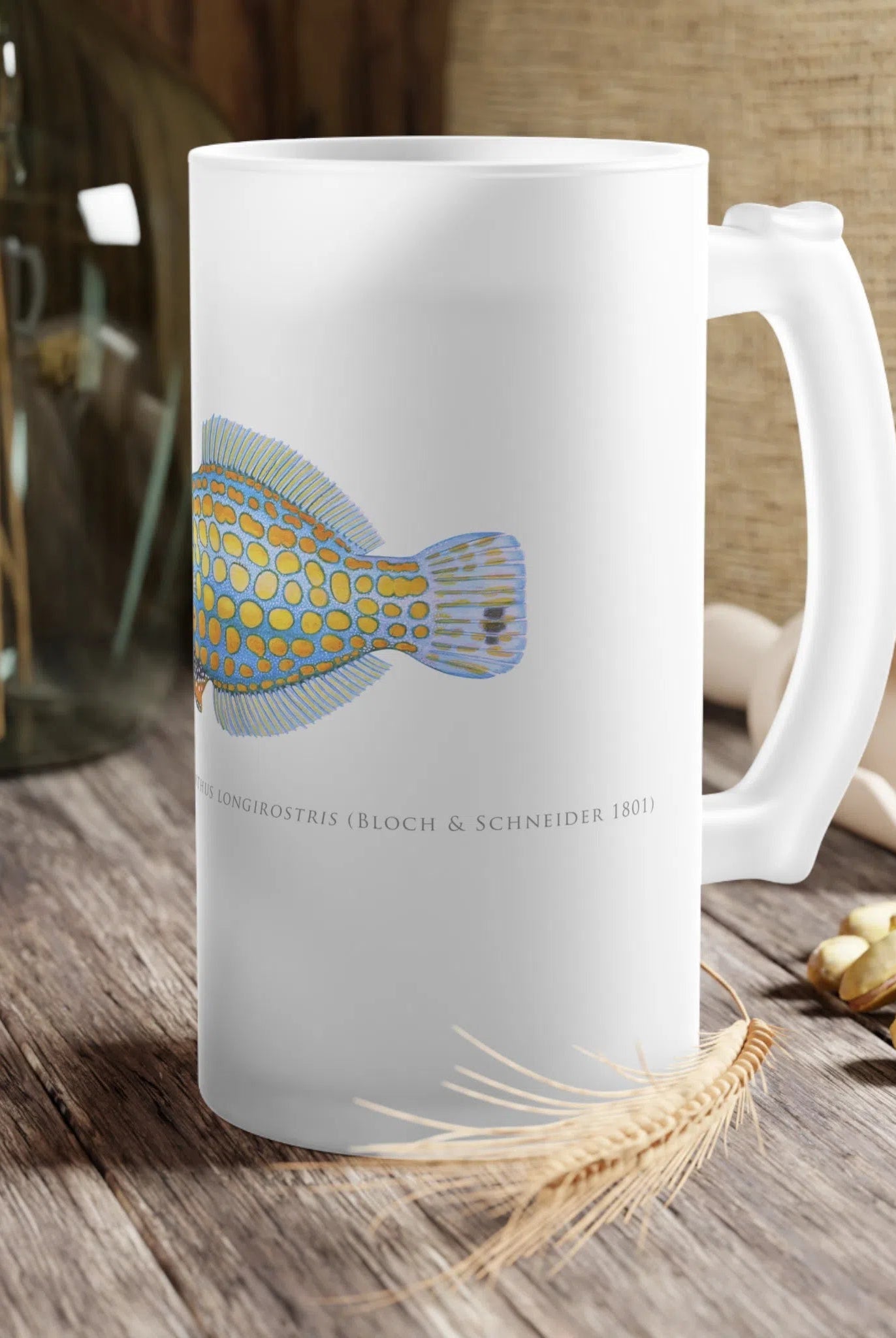 Harlequin Filefish - Frosted Glass Stein-Stick Figure Fish Illustration