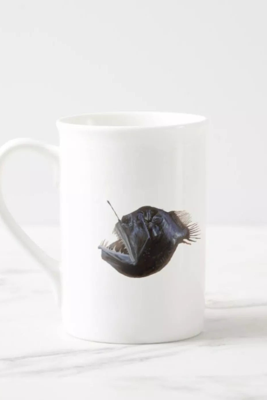 Humpback Blackdevil - Fine Bone China Mug-Stick Figure Fish Illustration