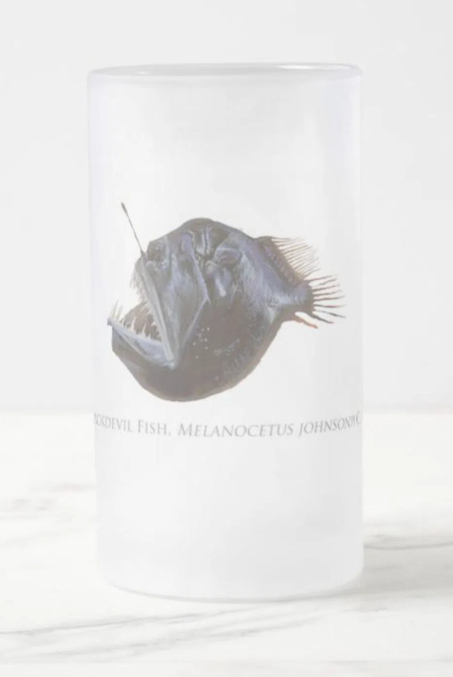 Humpback Blackdevil - Frosted Glass Stein-Stick Figure Fish Illustration
