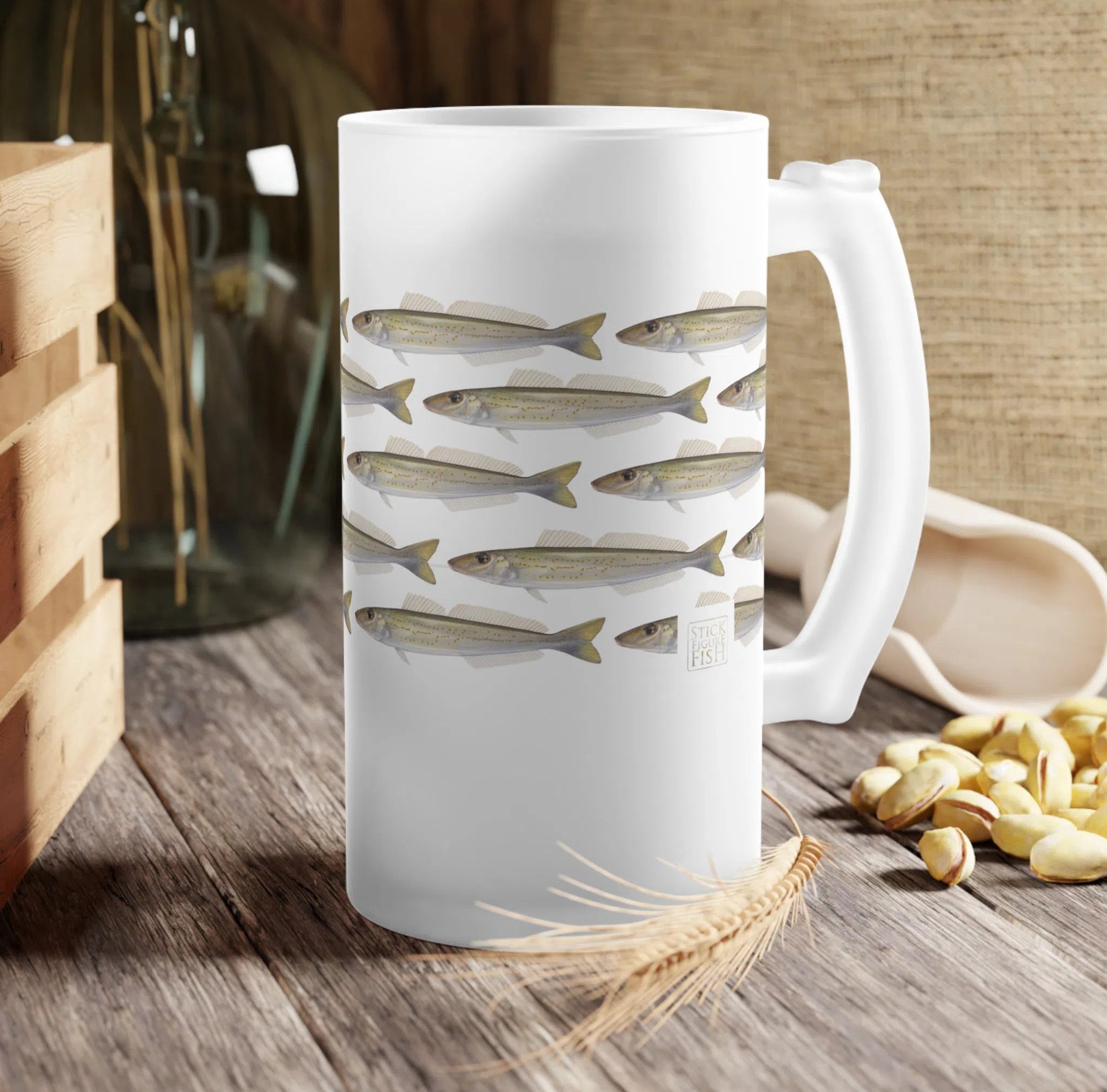 King George Whiting - Tessellation Series - Frosted Glass Stein-Stick Figure Fish Illustration