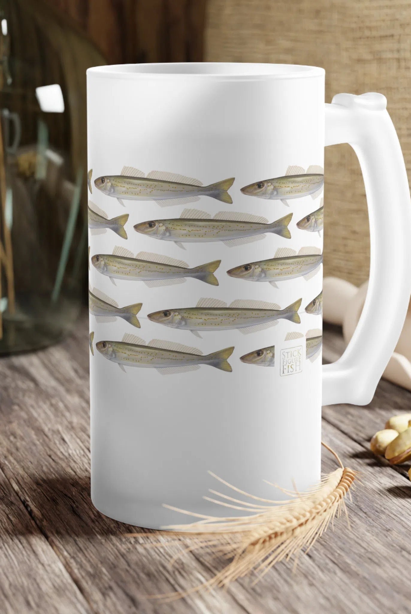 King George Whiting - Tessellation Series - Frosted Glass Stein-Stick Figure Fish Illustration