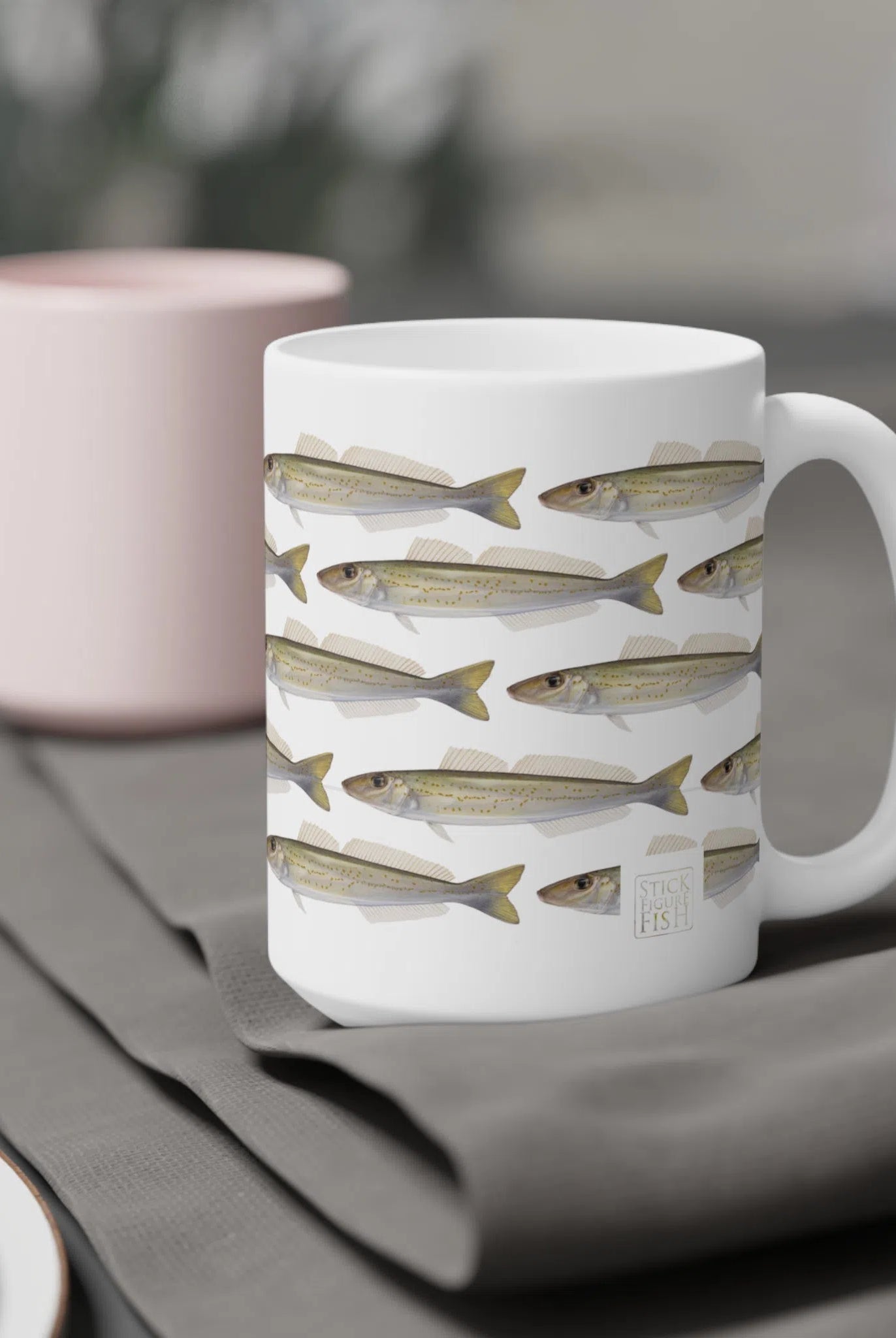 King George Whiting - Tessellation Series - Mug-Stick Figure Fish Illustration