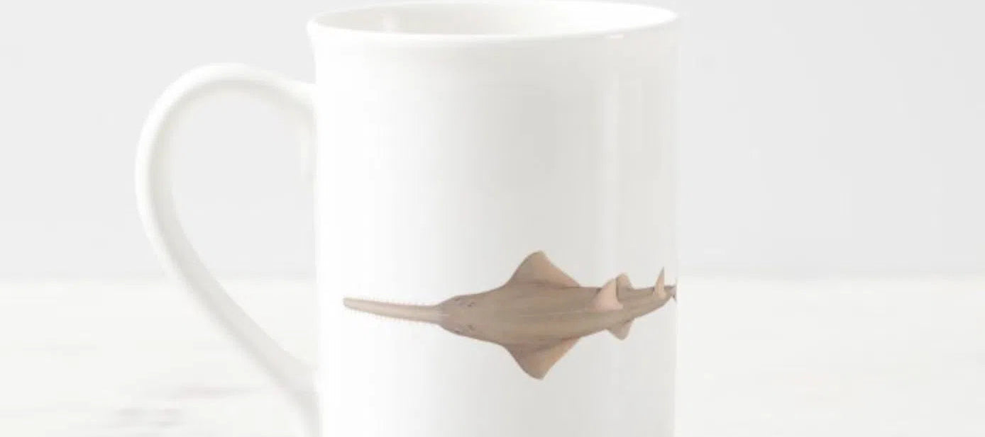 Largetooth Sawfish - Fine Bone China Mug-Stick Figure Fish Illustration