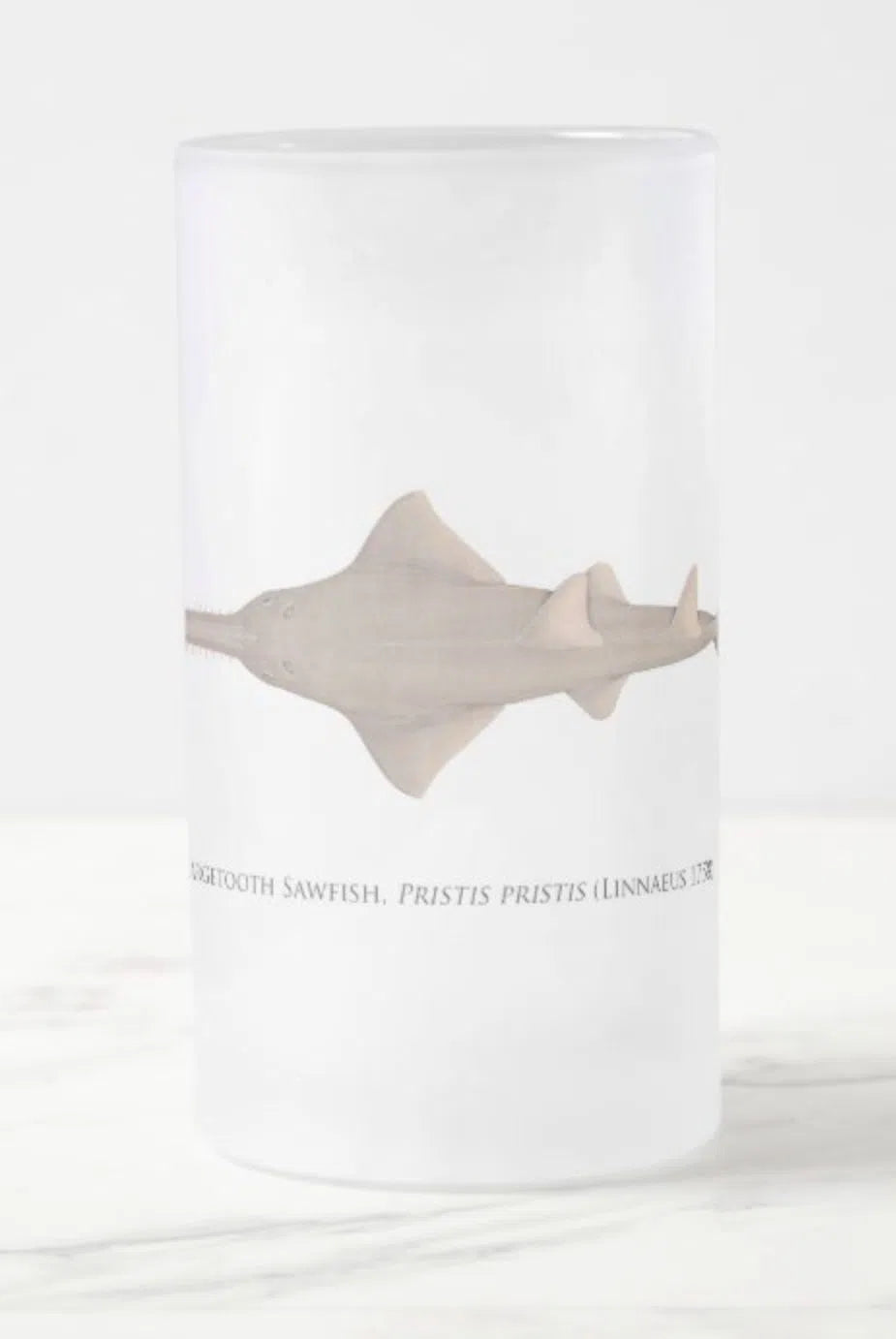 Largetooth Sawfish - Frosted Glass Stein-Stick Figure Fish Illustration