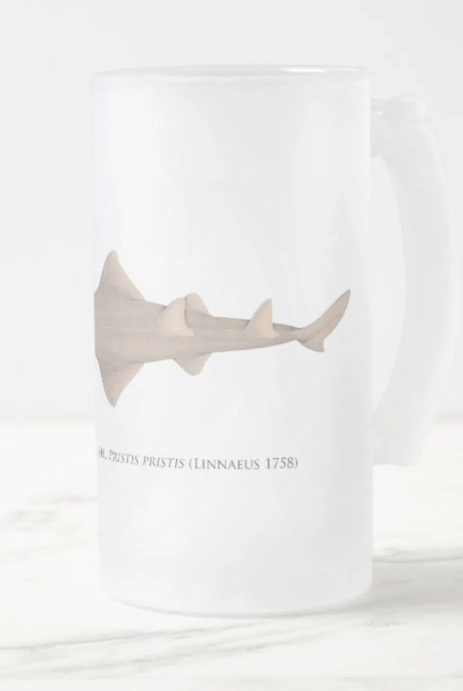Largetooth Sawfish - Frosted Glass Stein-Stick Figure Fish Illustration
