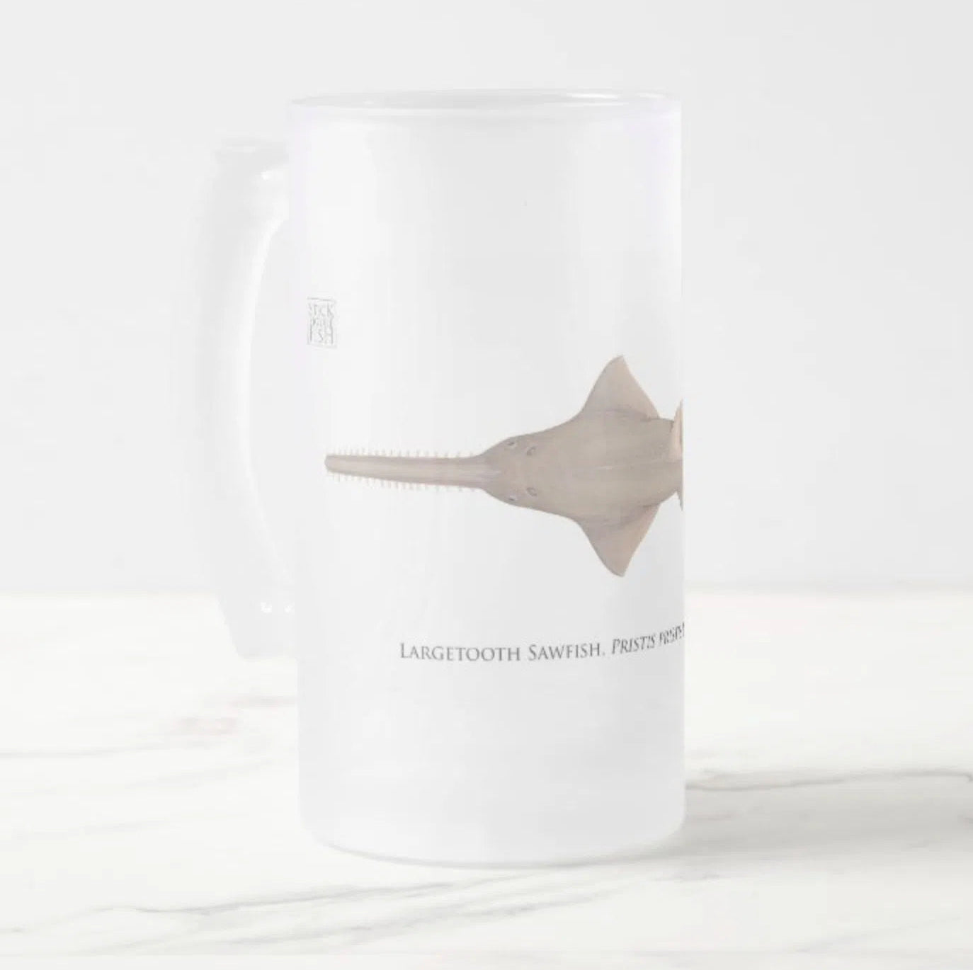 Largetooth Sawfish - Frosted Glass Stein-Stick Figure Fish Illustration
