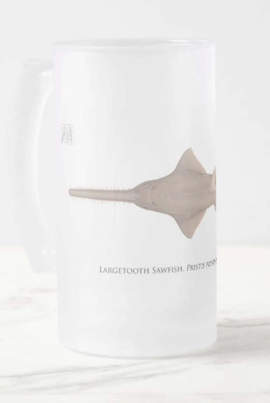 Largetooth Sawfish - Frosted Glass Stein-Stick Figure Fish Illustration