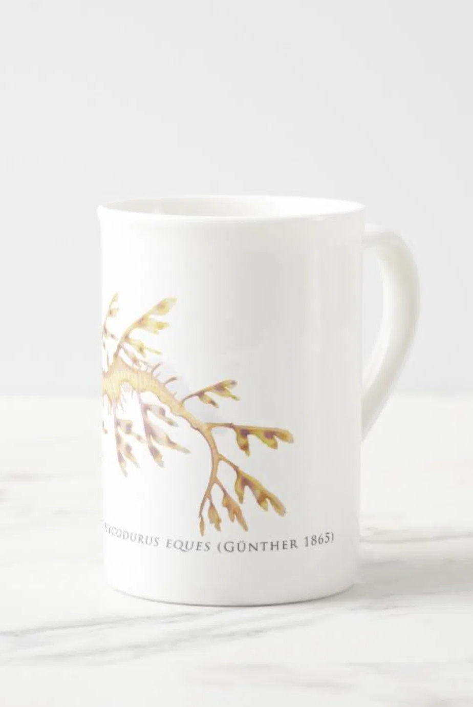 Leafy Seadragon - Fine Bone China Mug-Stick Figure Fish Illustration
