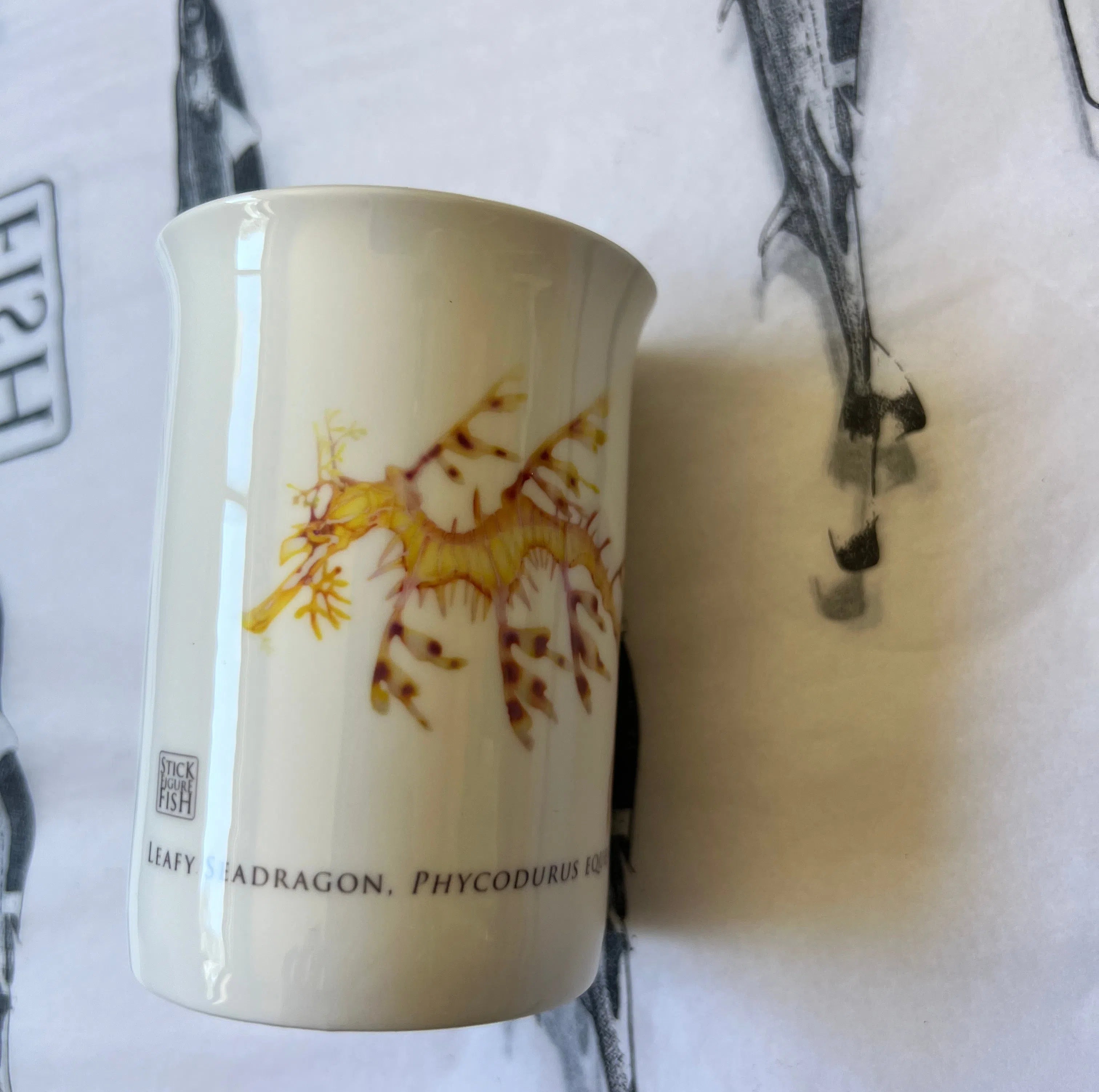 Leafy Seadragon - Fine Bone China Mug-Stick Figure Fish Illustration