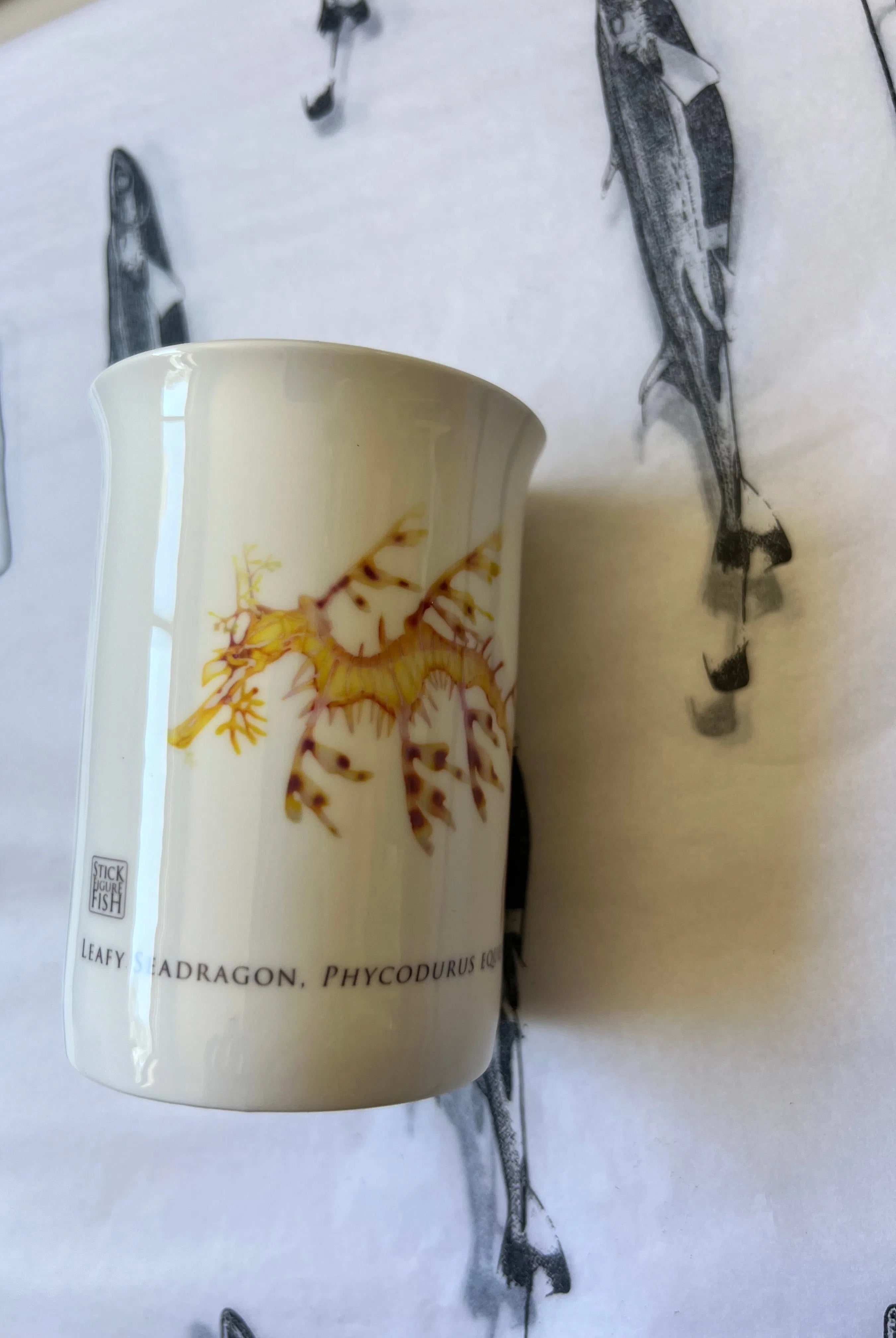 Leafy Seadragon - Fine Bone China Mug-Stick Figure Fish Illustration