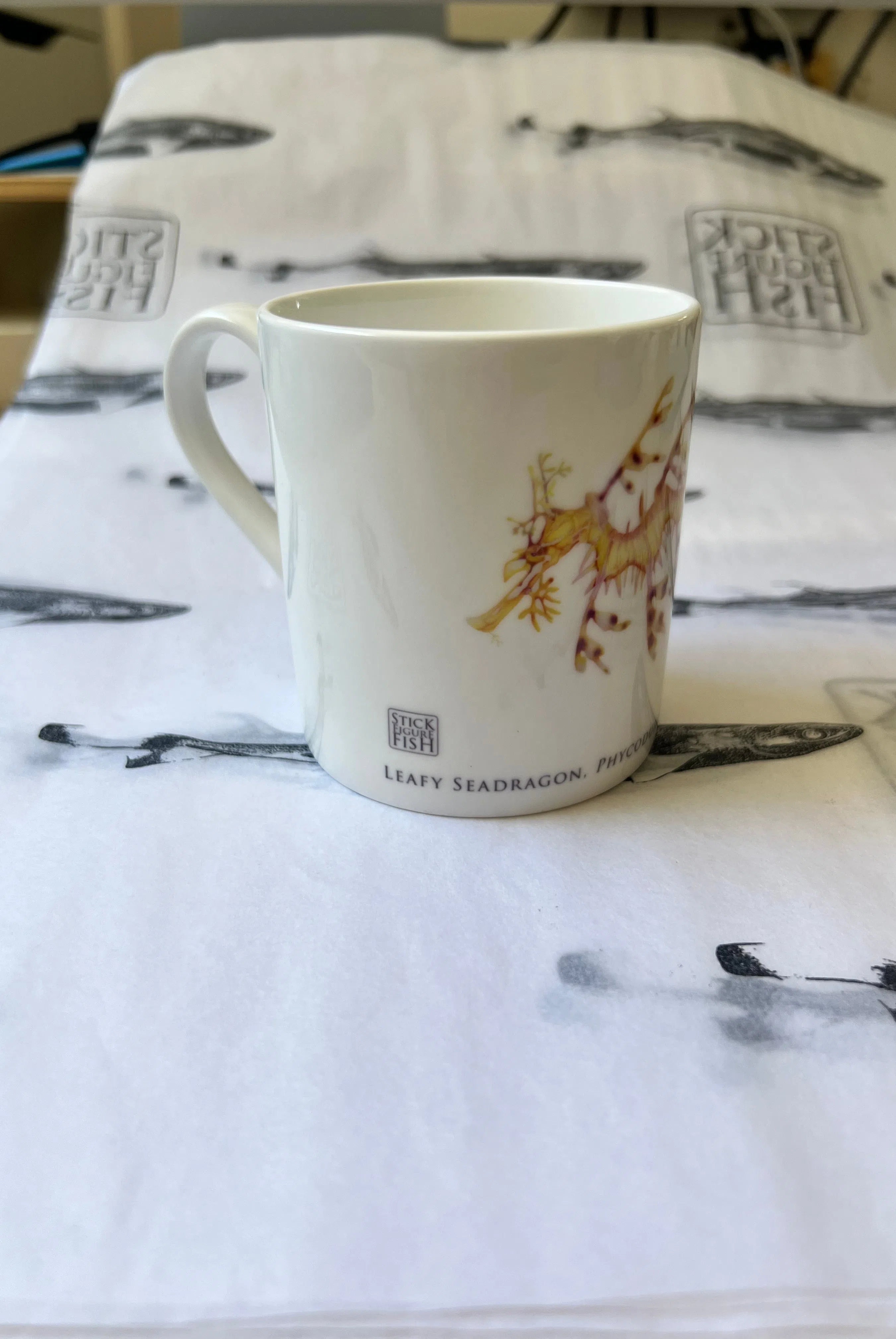 Leafy Seadragon - Fine Bone China Mug-Stick Figure Fish Illustration