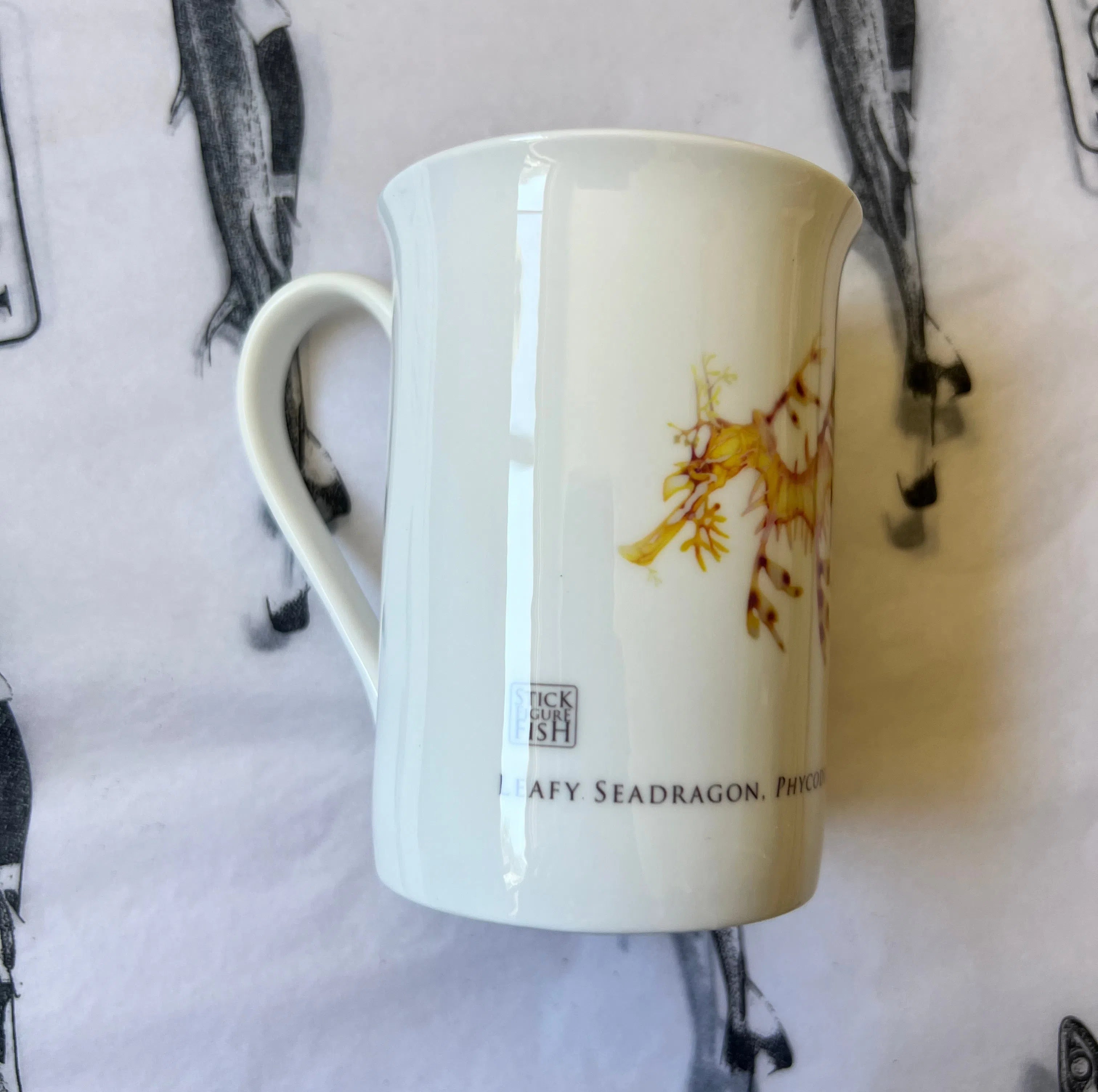 Leafy Seadragon - Fine Bone China Mug-Stick Figure Fish Illustration