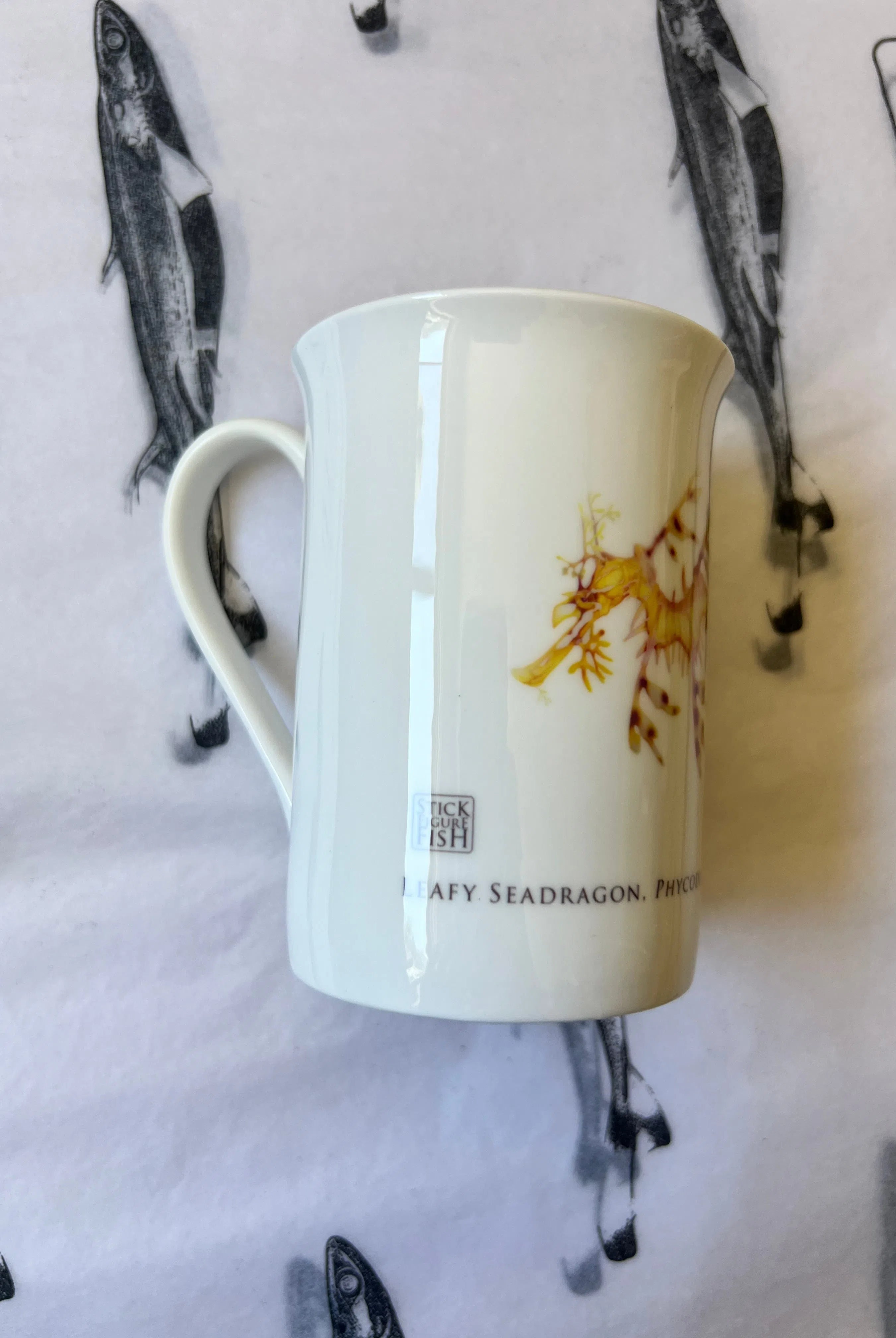 Leafy Seadragon - Fine Bone China Mug-Stick Figure Fish Illustration