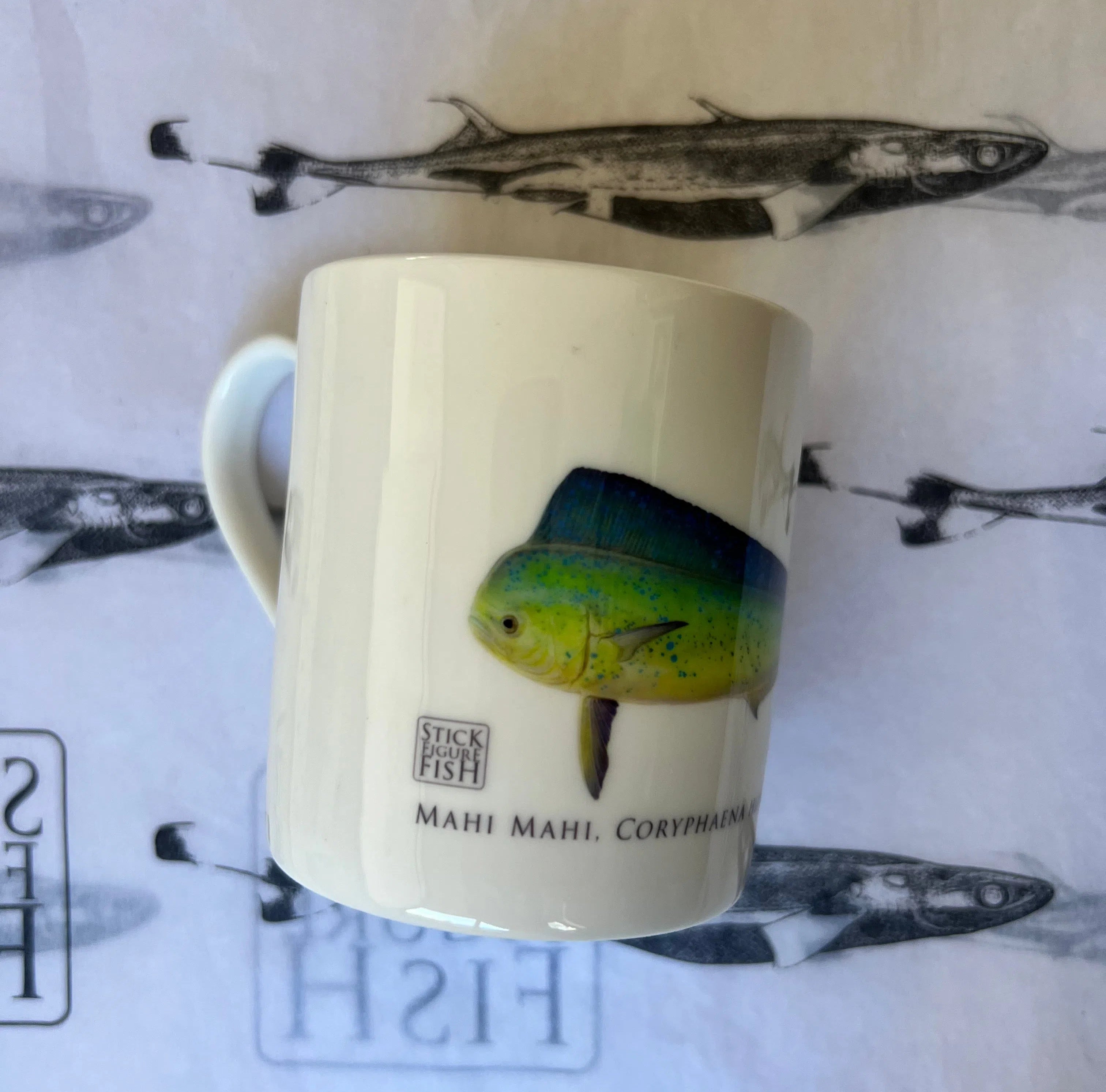 Mahi Mahi - Fine Bone China Mug-Stick Figure Fish Illustration