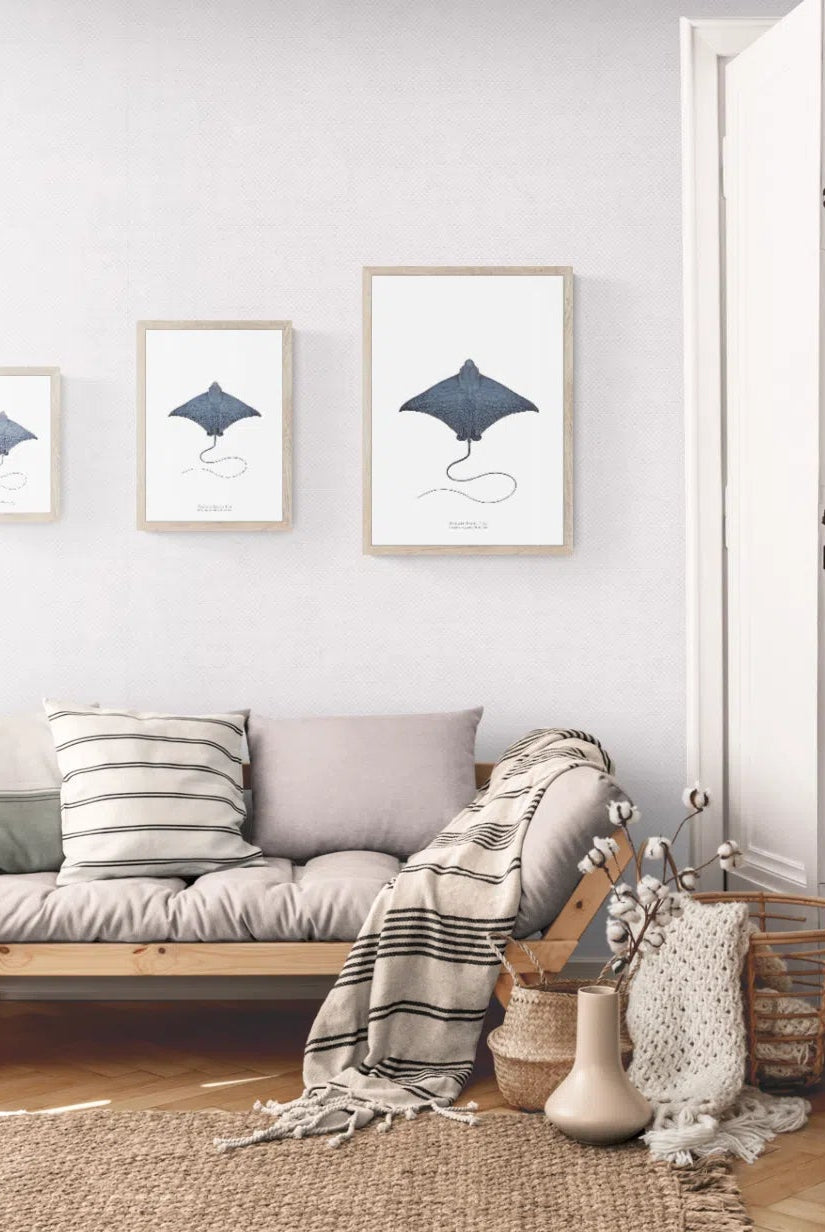Ornate Eagle Ray - Fine Art Print-Stick Figure Fish Illustration
