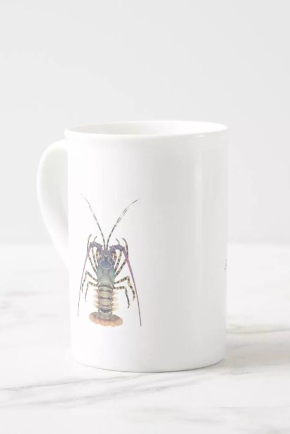 Ornate Spiny Lobster- Fine Bone China Mug-Stick Figure Fish Illustration