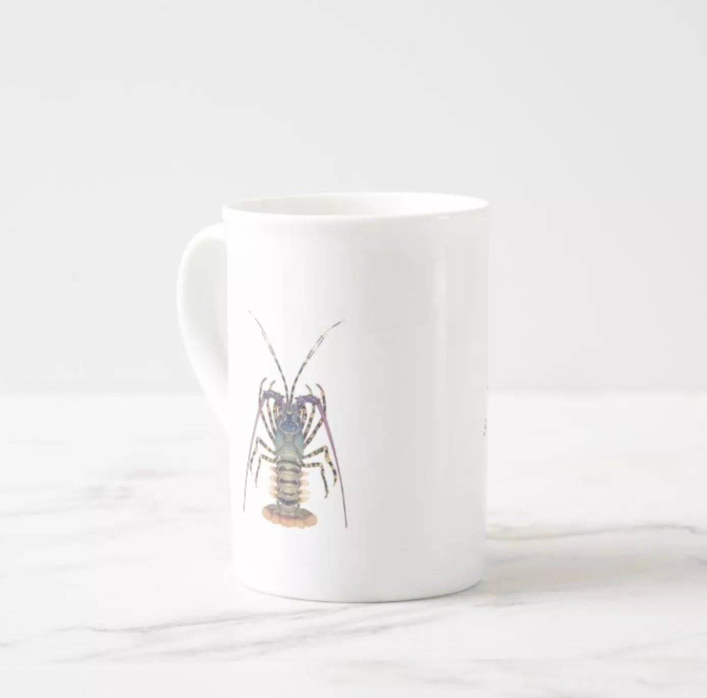 Ornate Spiny Lobster- Fine Bone China Mug-Stick Figure Fish Illustration