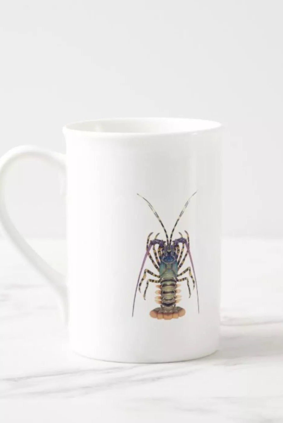 Ornate Spiny Lobster- Fine Bone China Mug-Stick Figure Fish Illustration