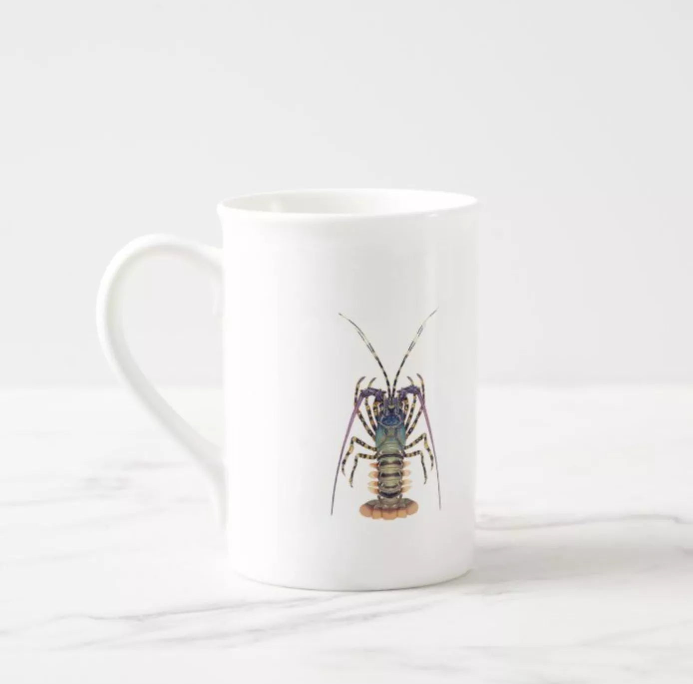 Ornate Spiny Lobster- Fine Bone China Mug-Stick Figure Fish Illustration