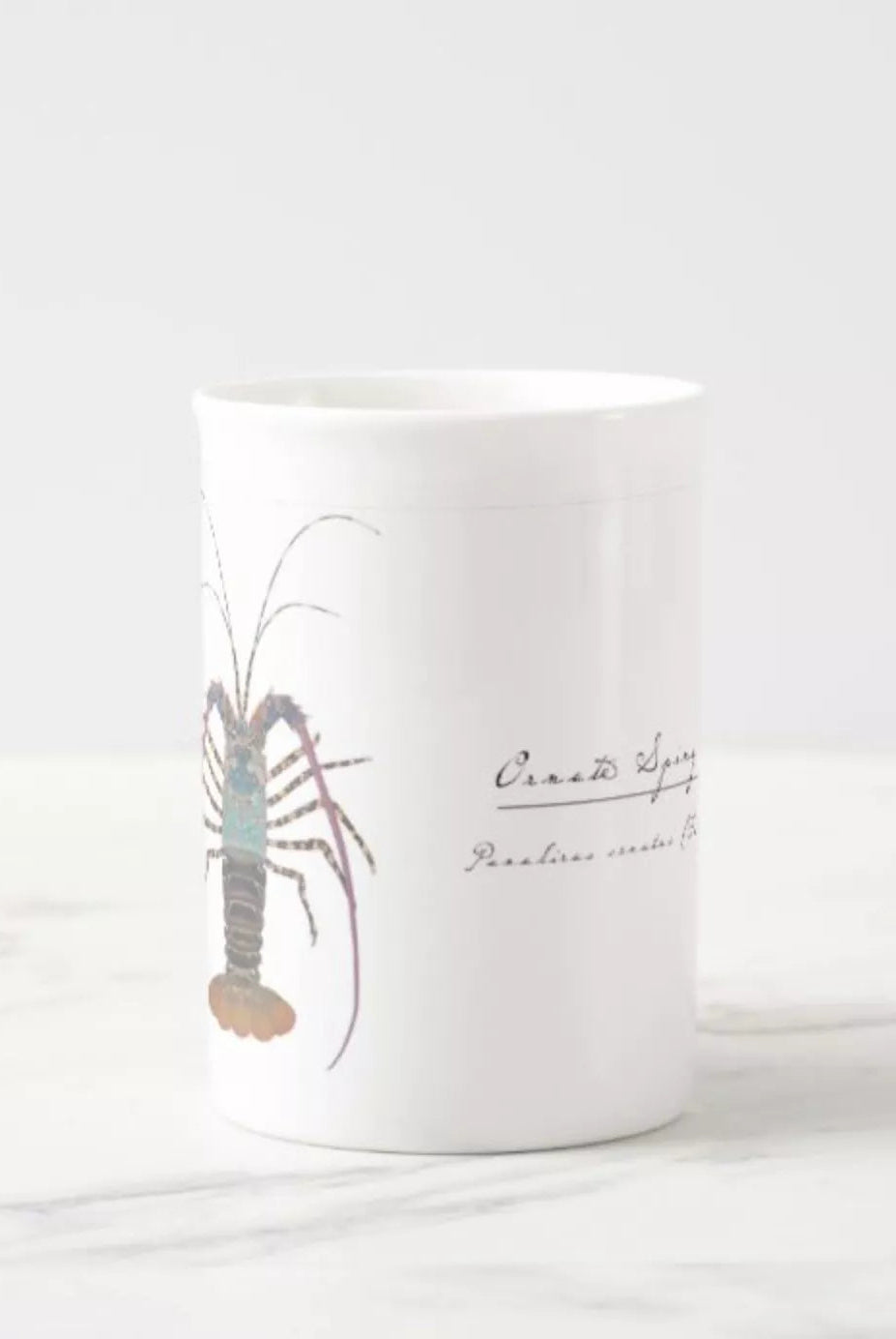Ornate Spiny Lobster Version 2- Fine Bone China Mug-Stick Figure Fish Illustration