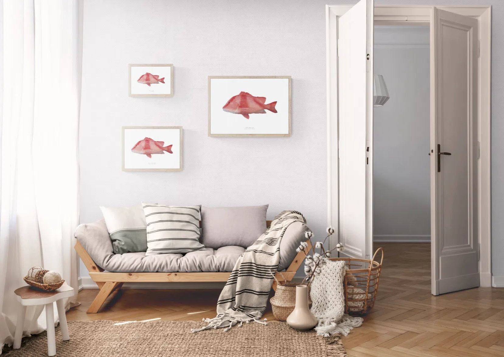 Red Emperor, Lutjanus sebae (Cuvier 1816) - Fine Art Print-Stick Figure Fish Illustration