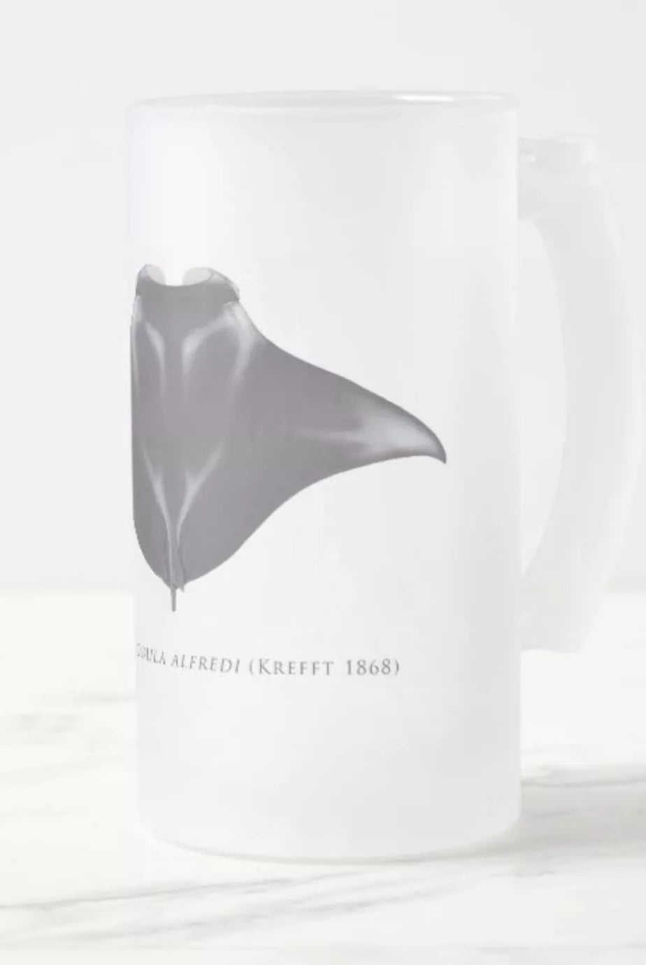 Reef Manta - Frosted Glass Stein-Stick Figure Fish Illustration