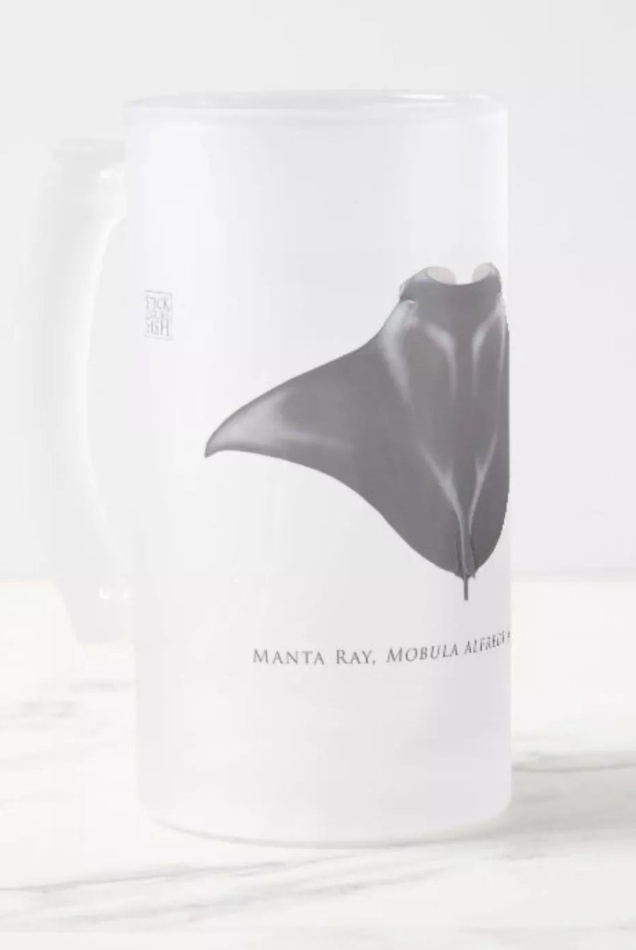 Reef Manta - Frosted Glass Stein-Stick Figure Fish Illustration