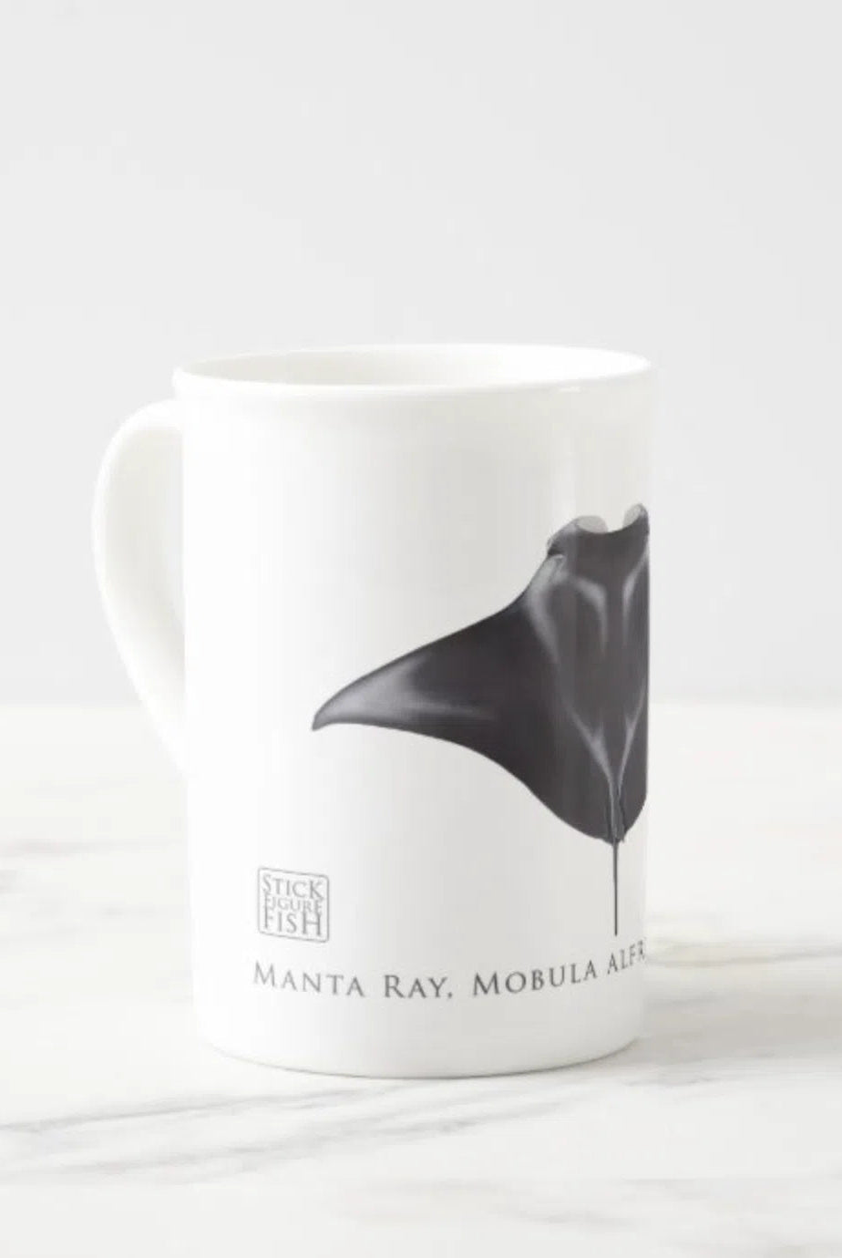 Reef Manta Ray - Fine Bone China Mug-Stick Figure Fish Illustration