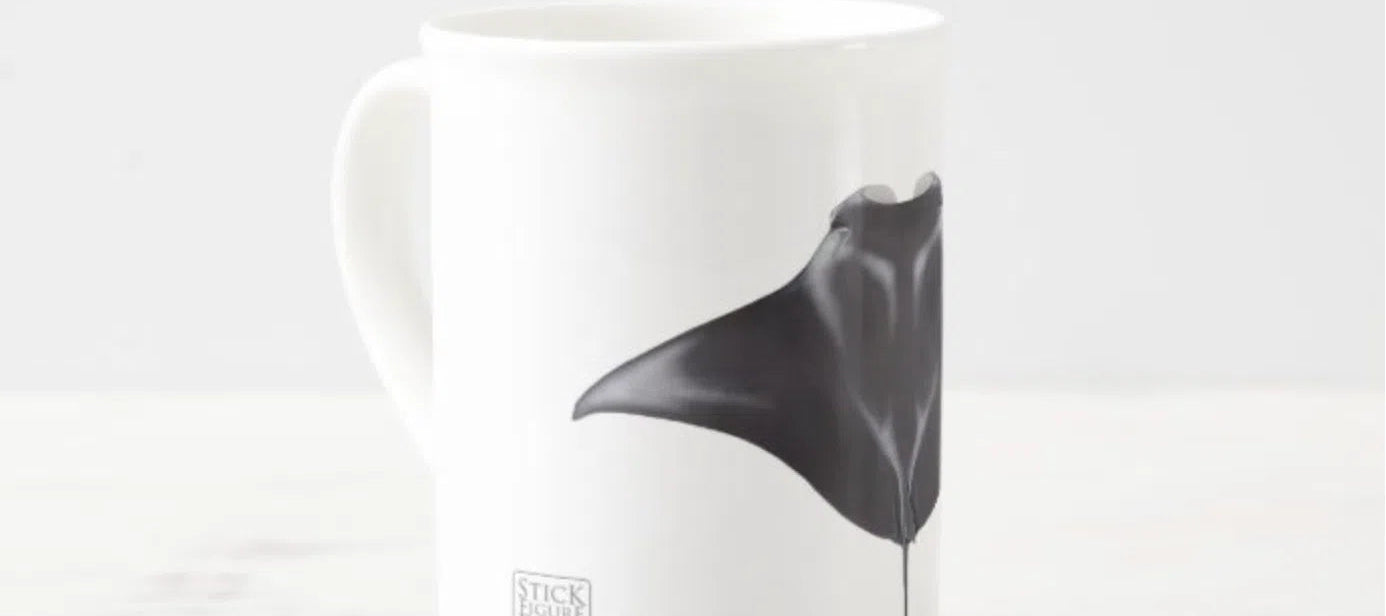Reef Manta Ray - Fine Bone China Mug-Stick Figure Fish Illustration