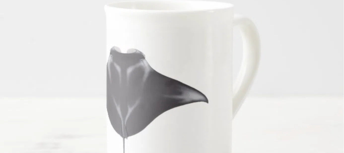 Reef Manta Ray - Fine Bone China Mug-Stick Figure Fish Illustration