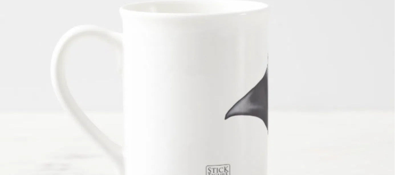 Reef Manta Ray - Fine Bone China Mug-Stick Figure Fish Illustration