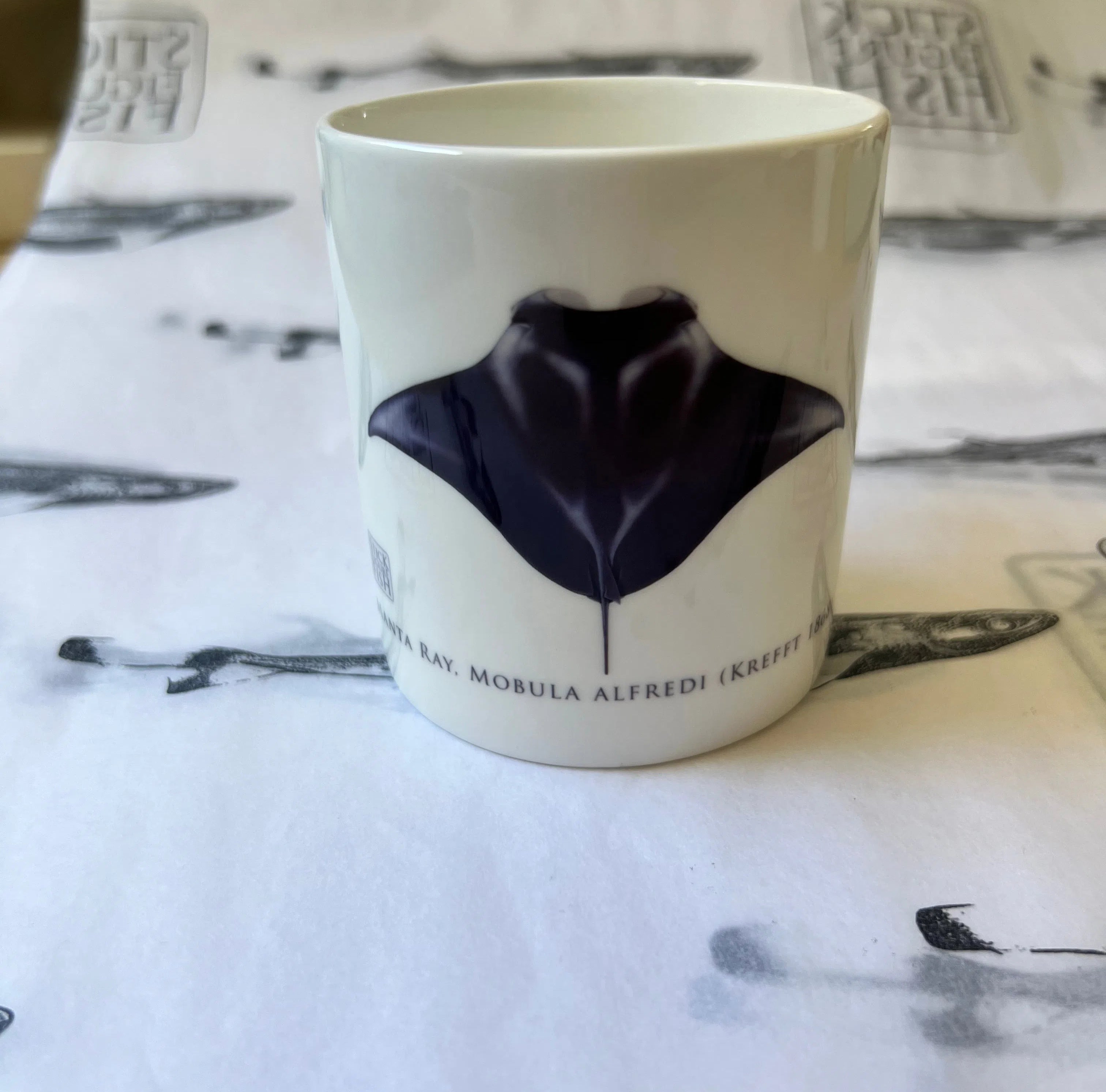 Reef Manta Ray - Fine Bone China Mug-Stick Figure Fish Illustration