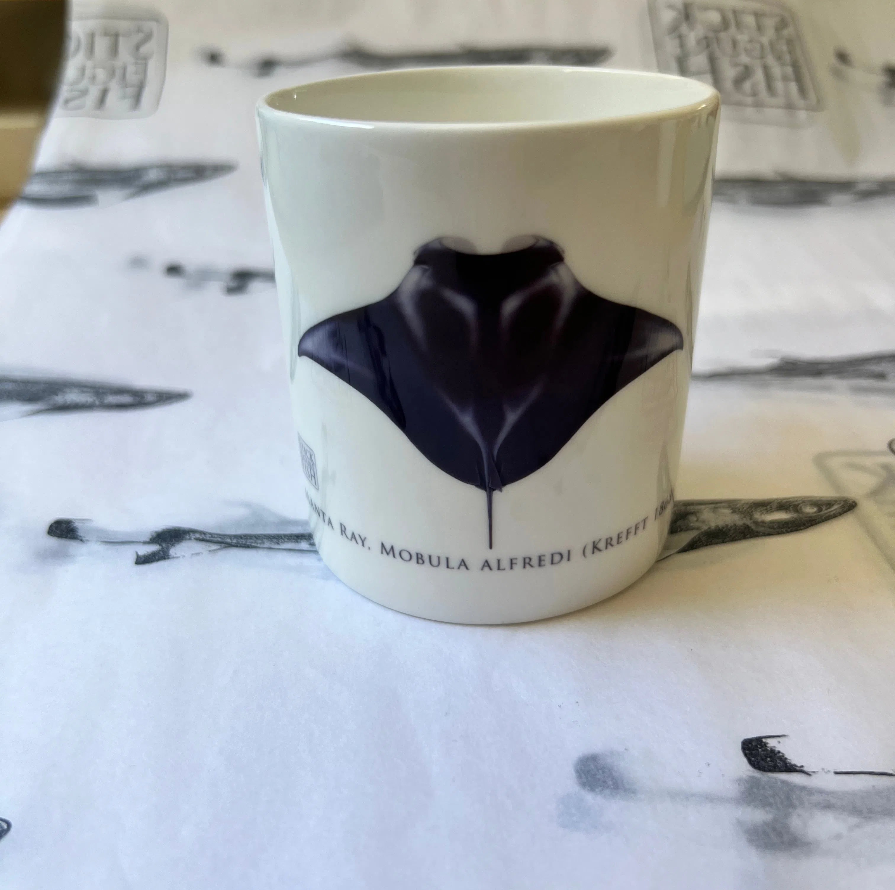 Reef Manta Ray - Fine Bone China Mug-Stick Figure Fish Illustration