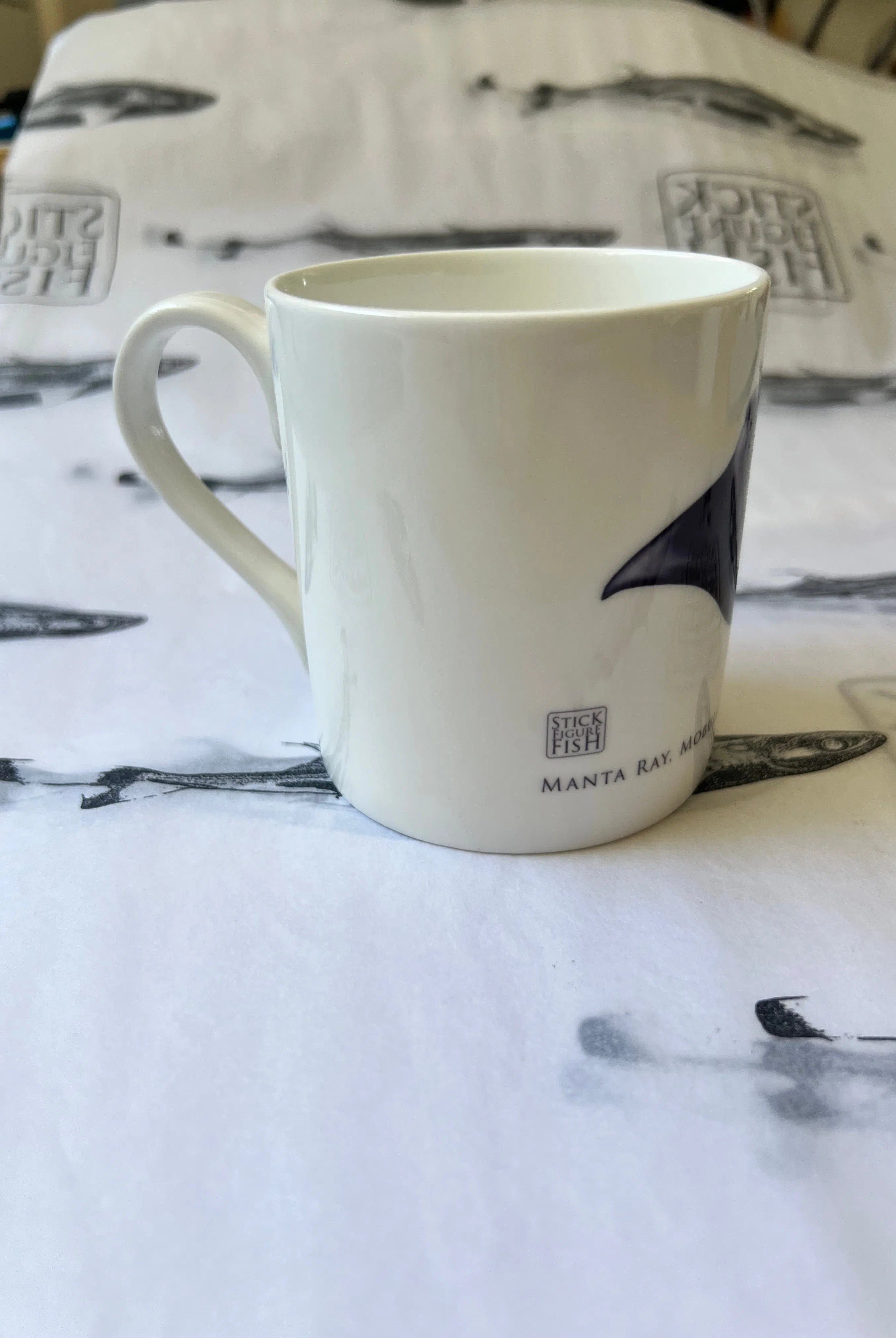 Reef Manta Ray - Fine Bone China Mug-Stick Figure Fish Illustration