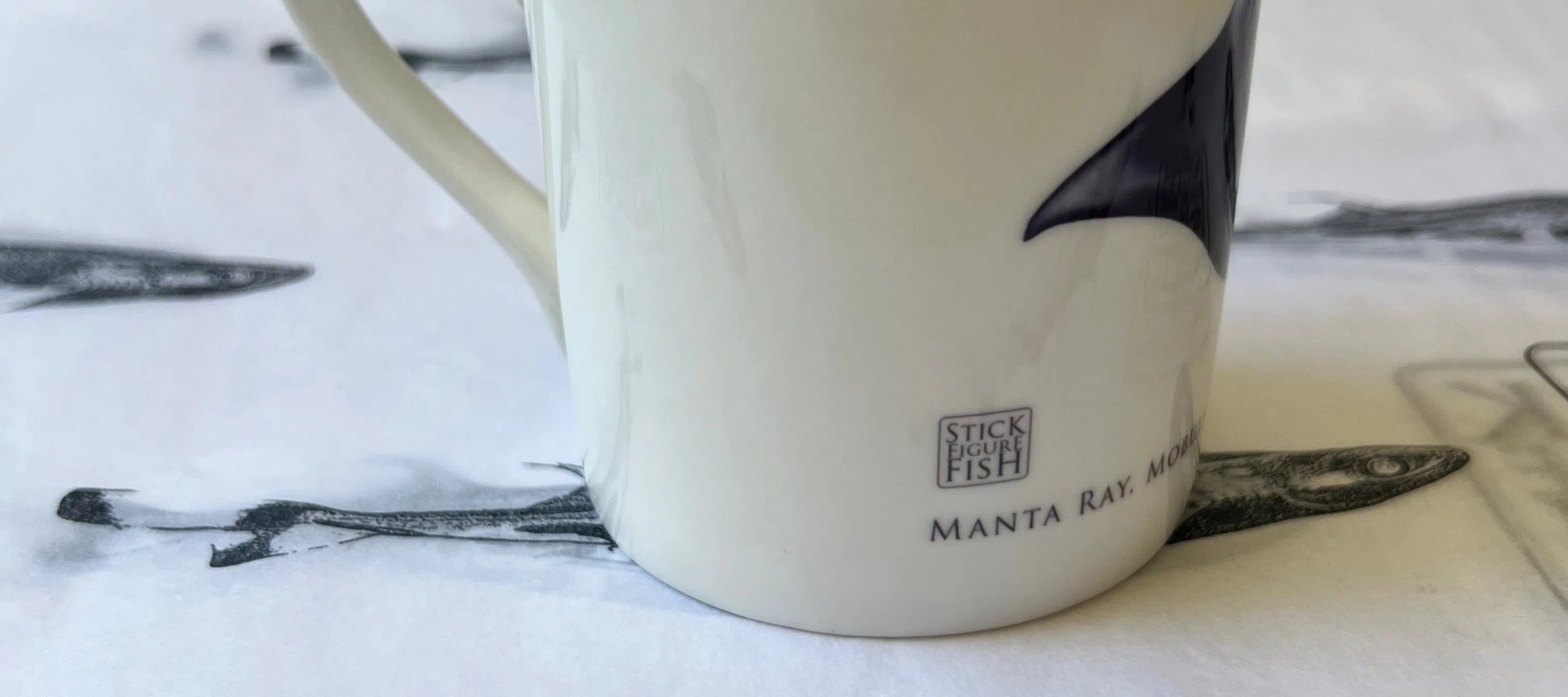 Reef Manta Ray - Fine Bone China Mug-Stick Figure Fish Illustration
