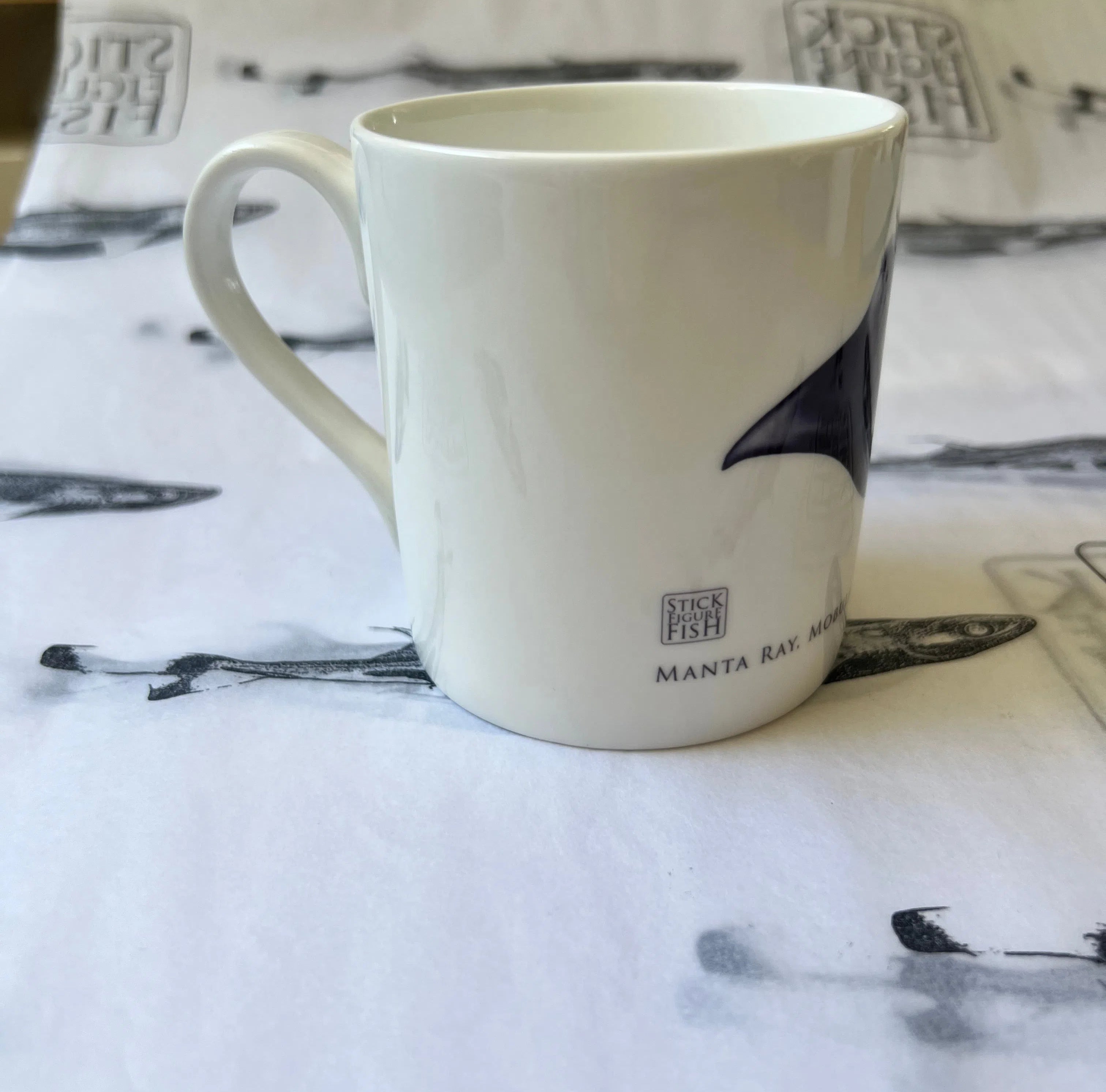 Reef Manta Ray - Fine Bone China Mug-Stick Figure Fish Illustration