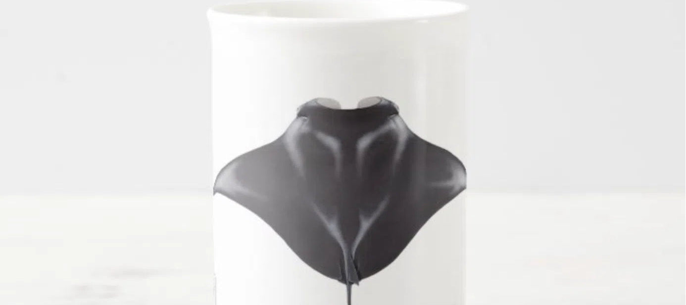 Reef Manta Ray - Fine Bone China Mug-Stick Figure Fish Illustration