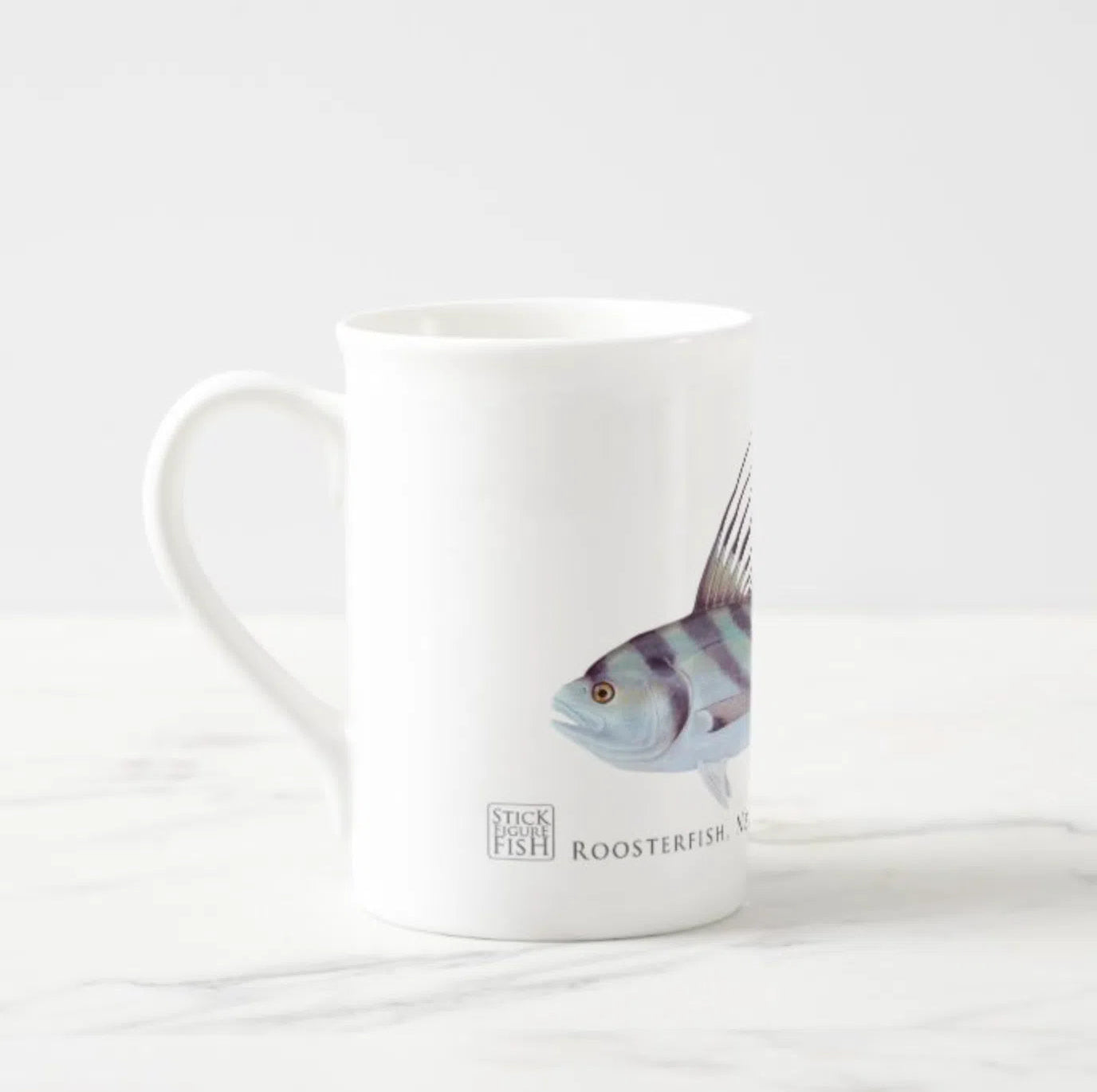 Rooster Fish - Fine Bone China Mug-Stick Figure Fish Illustration