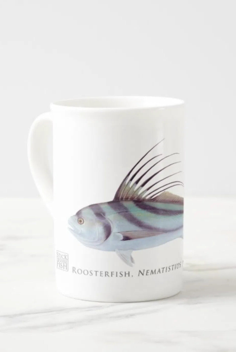 Rooster Fish - Fine Bone China Mug-Stick Figure Fish Illustration