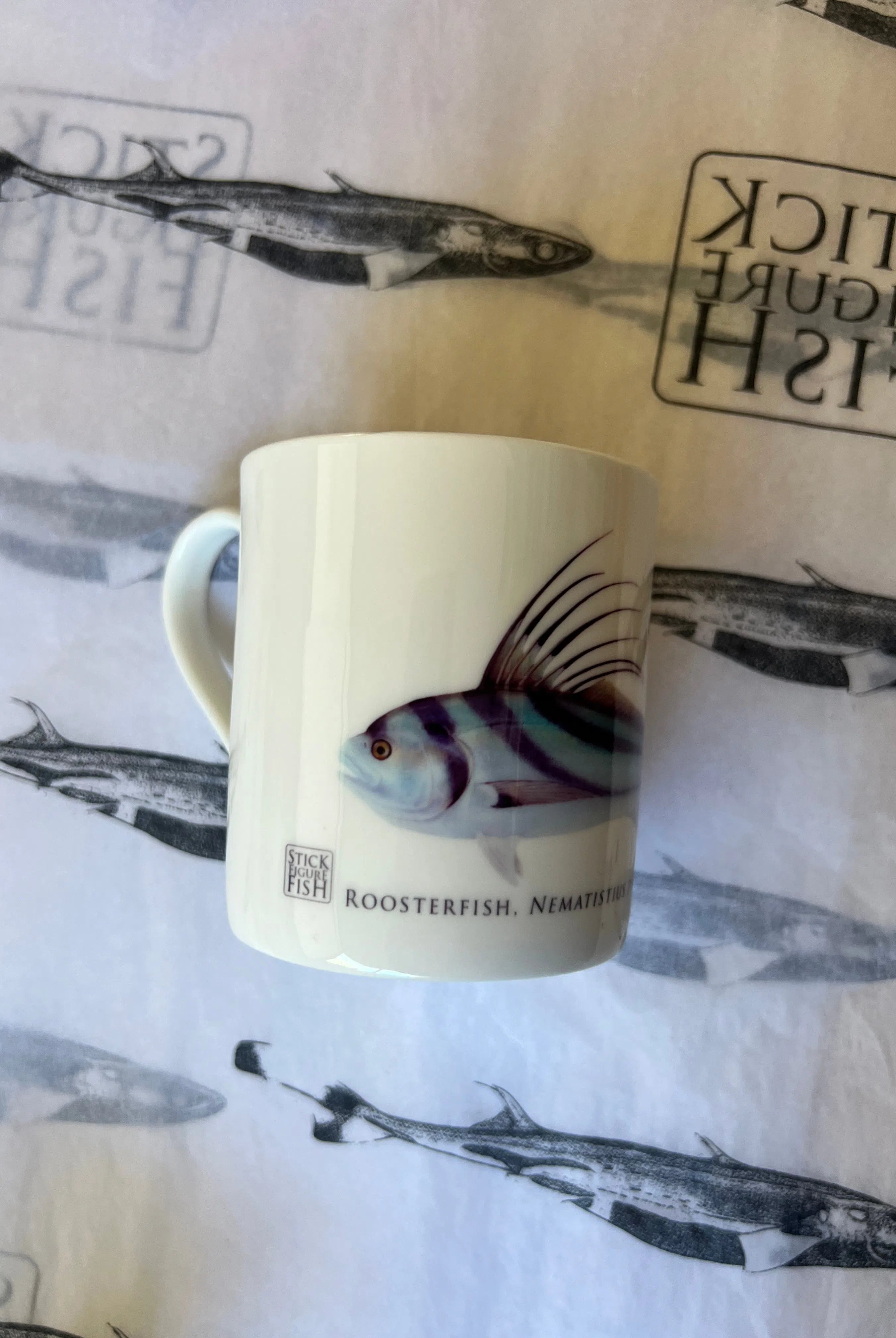 Rooster Fish - Fine Bone China Mug-Stick Figure Fish Illustration