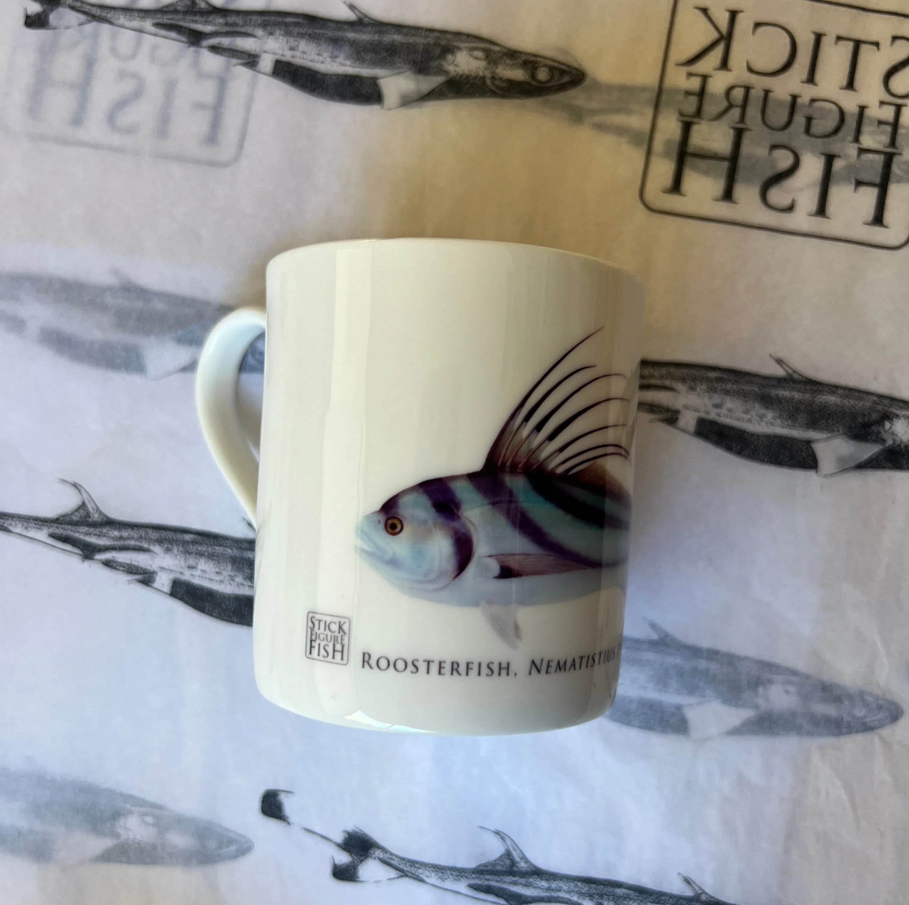 Rooster Fish - Fine Bone China Mug-Stick Figure Fish Illustration
