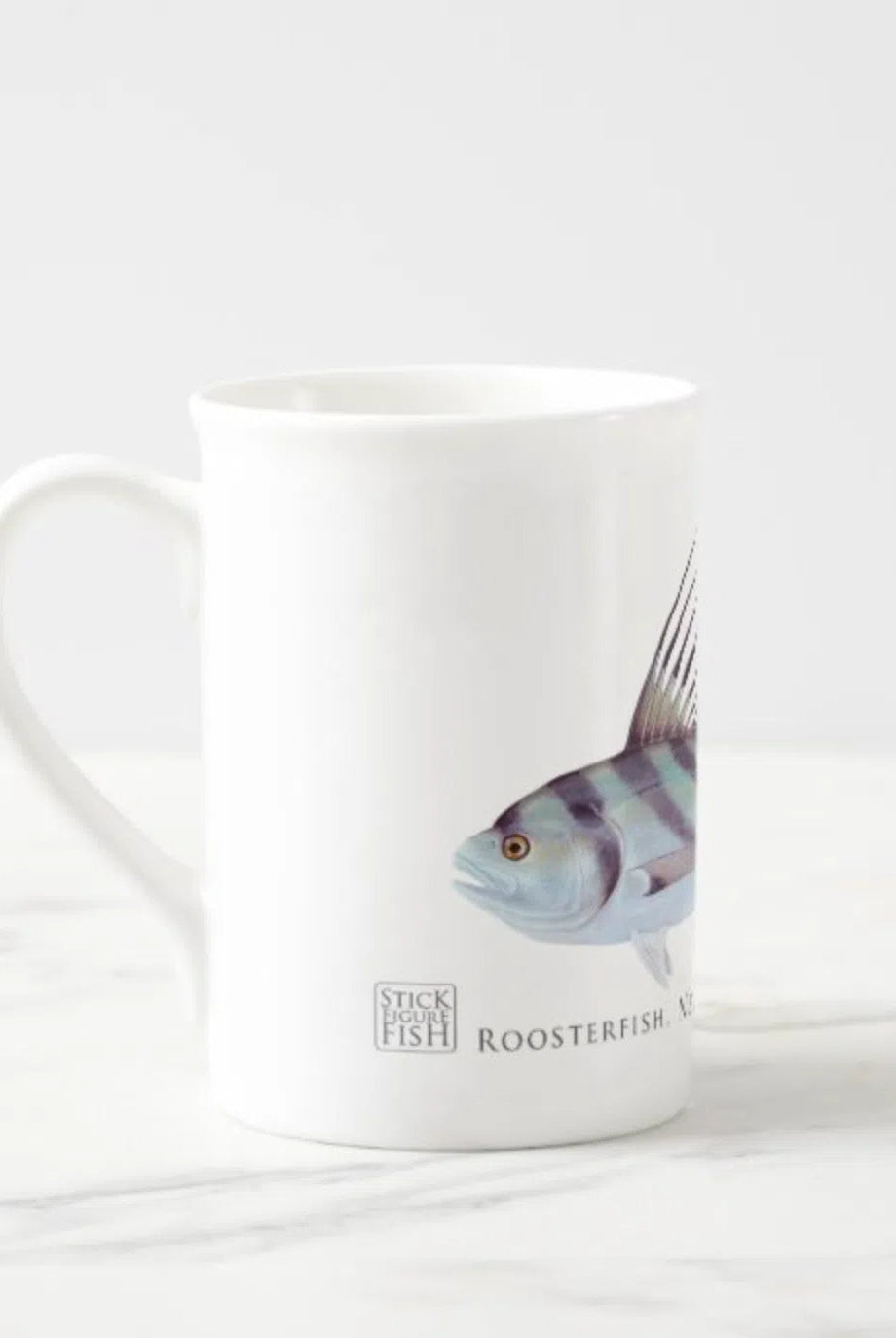 Rooster Fish - Fine Bone China Mug-Stick Figure Fish Illustration