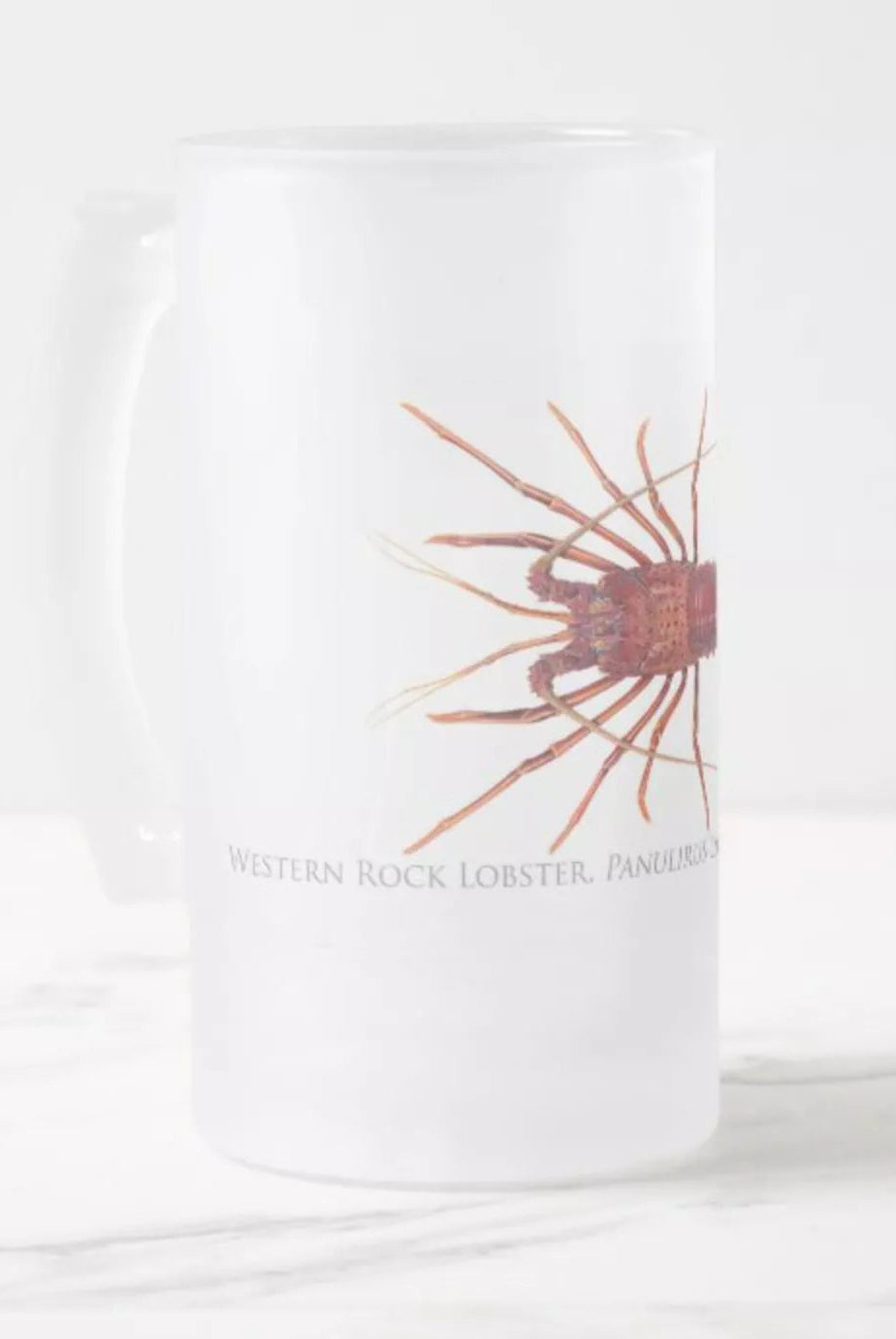 Western Rock Lobster - Frosted Glass Stein-Stick Figure Fish Illustration