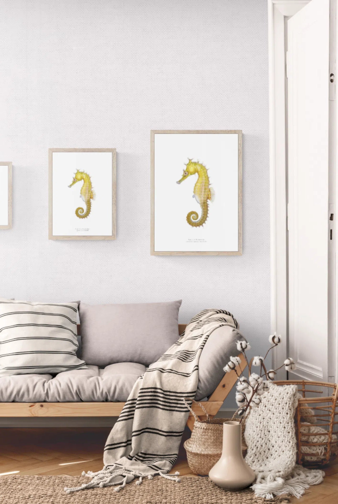 White's Seahorse - Fine Art Print-Stick Figure Fish Illustration