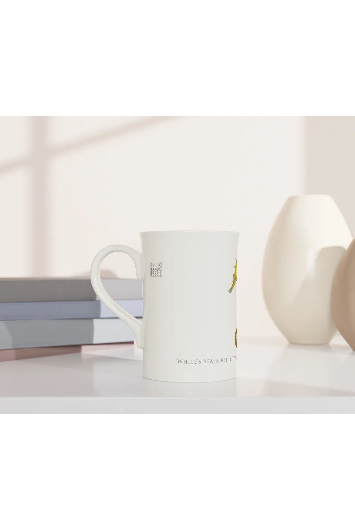 White's Seahorse - Fine Bone China Mug-Stick Figure Fish Illustration