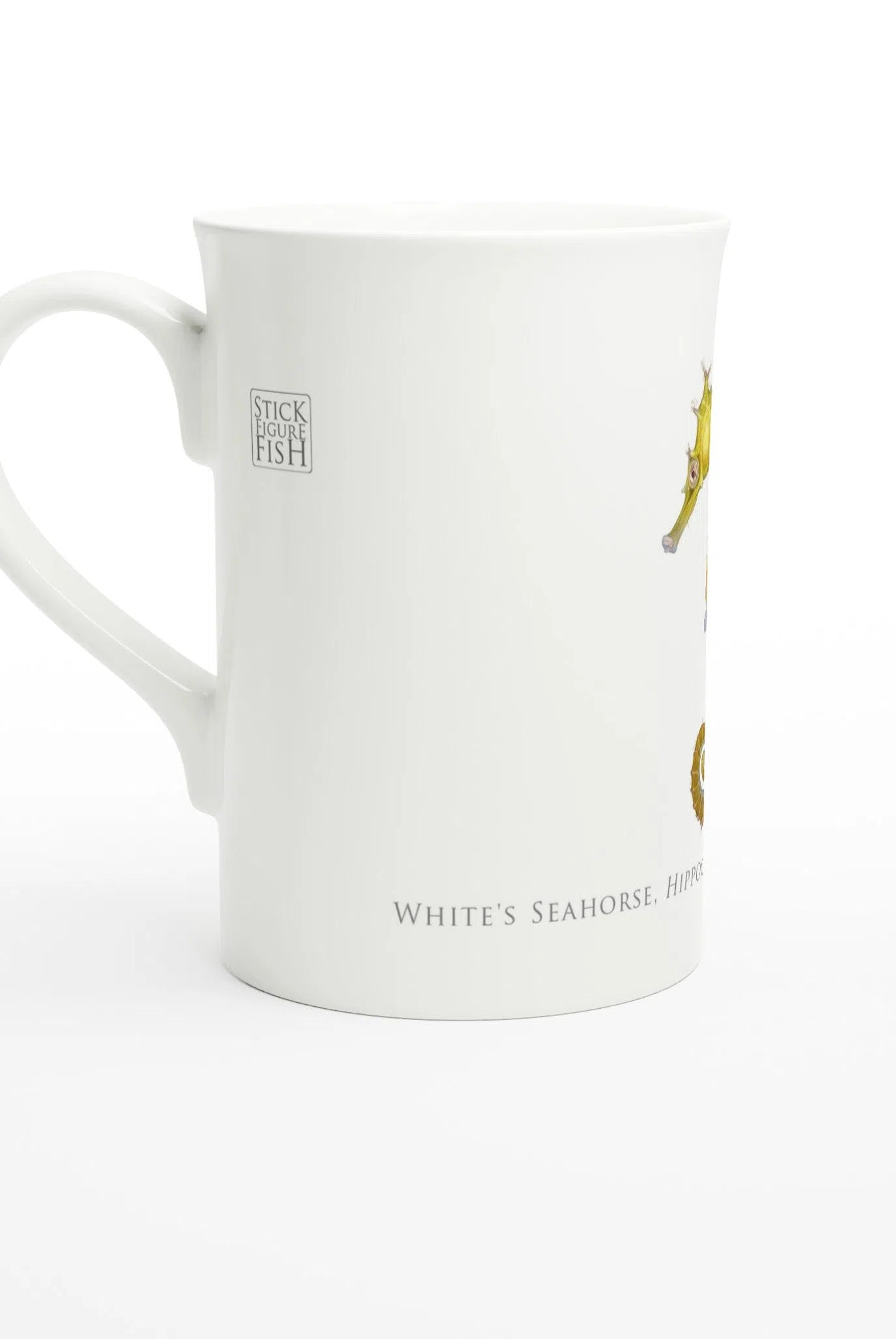 White's Seahorse - Fine Bone China Mug-Stick Figure Fish Illustration