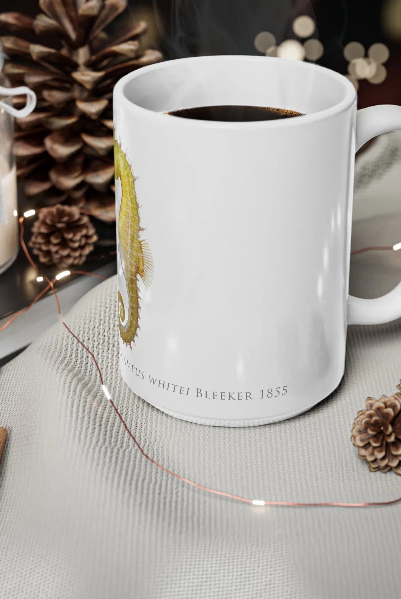 White's Seahorse Mug-Stick Figure Fish Illustration