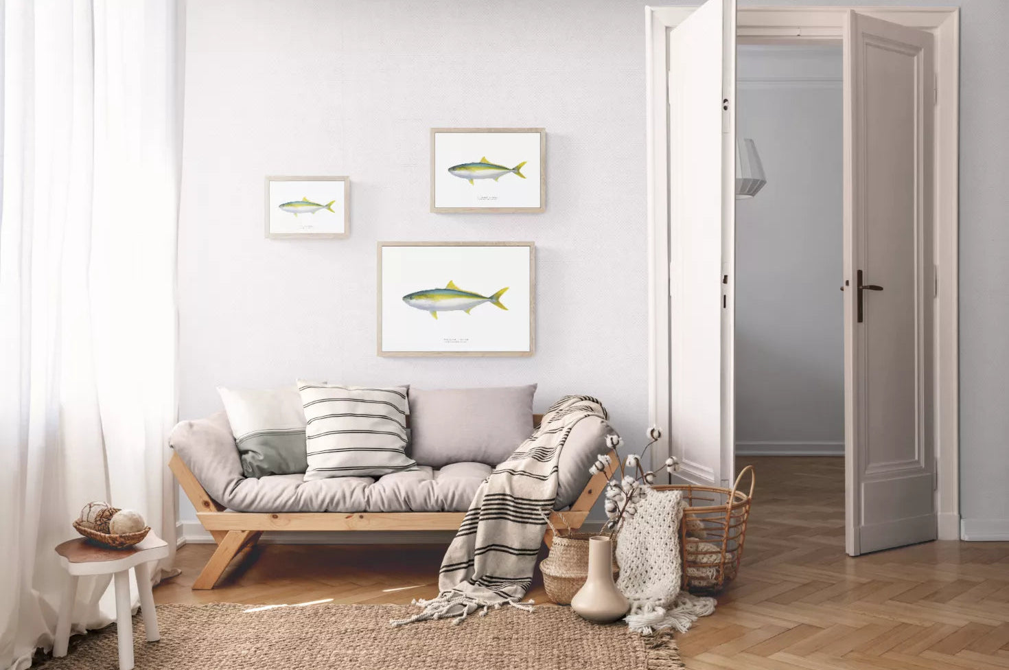Yellowtail Kingfish, Seriola lalandi Valenciennes 1833 - Fine Art Print-Stick Figure Fish Illustration