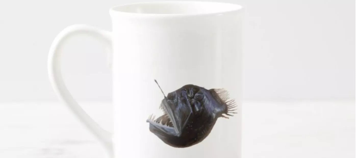 Humpback Blackdevil - Fine Bone China Mug-Stick Figure Fish Illustration